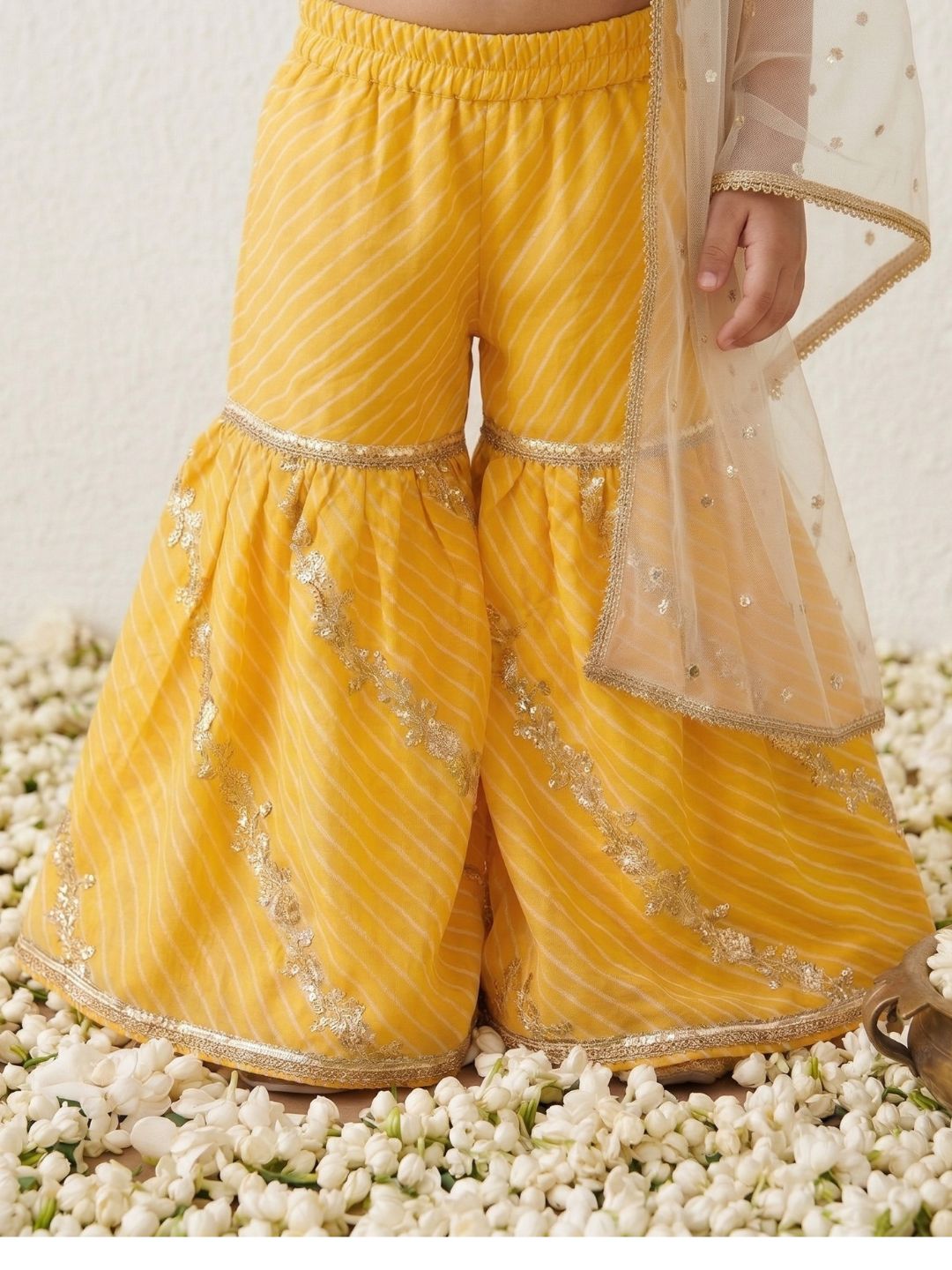 Yellow Sequins and Embroidery Georgette Girls Suit Set For Girls