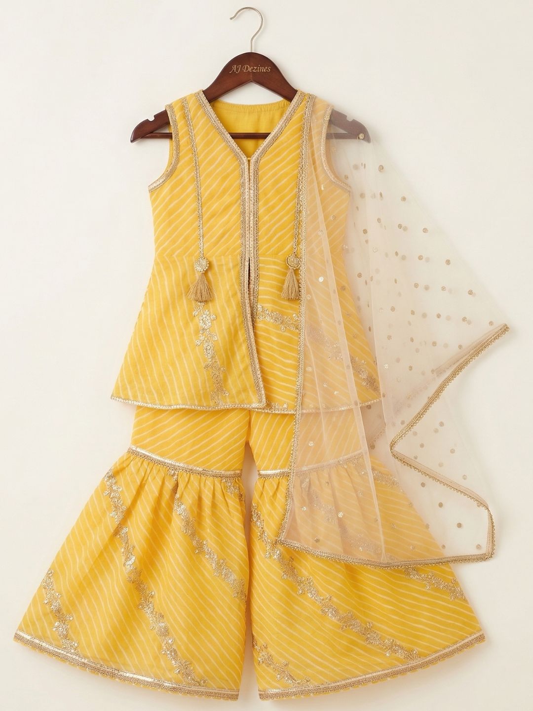 Yellow Sequins and Embroidery Georgette Girls Suit Set For Girls