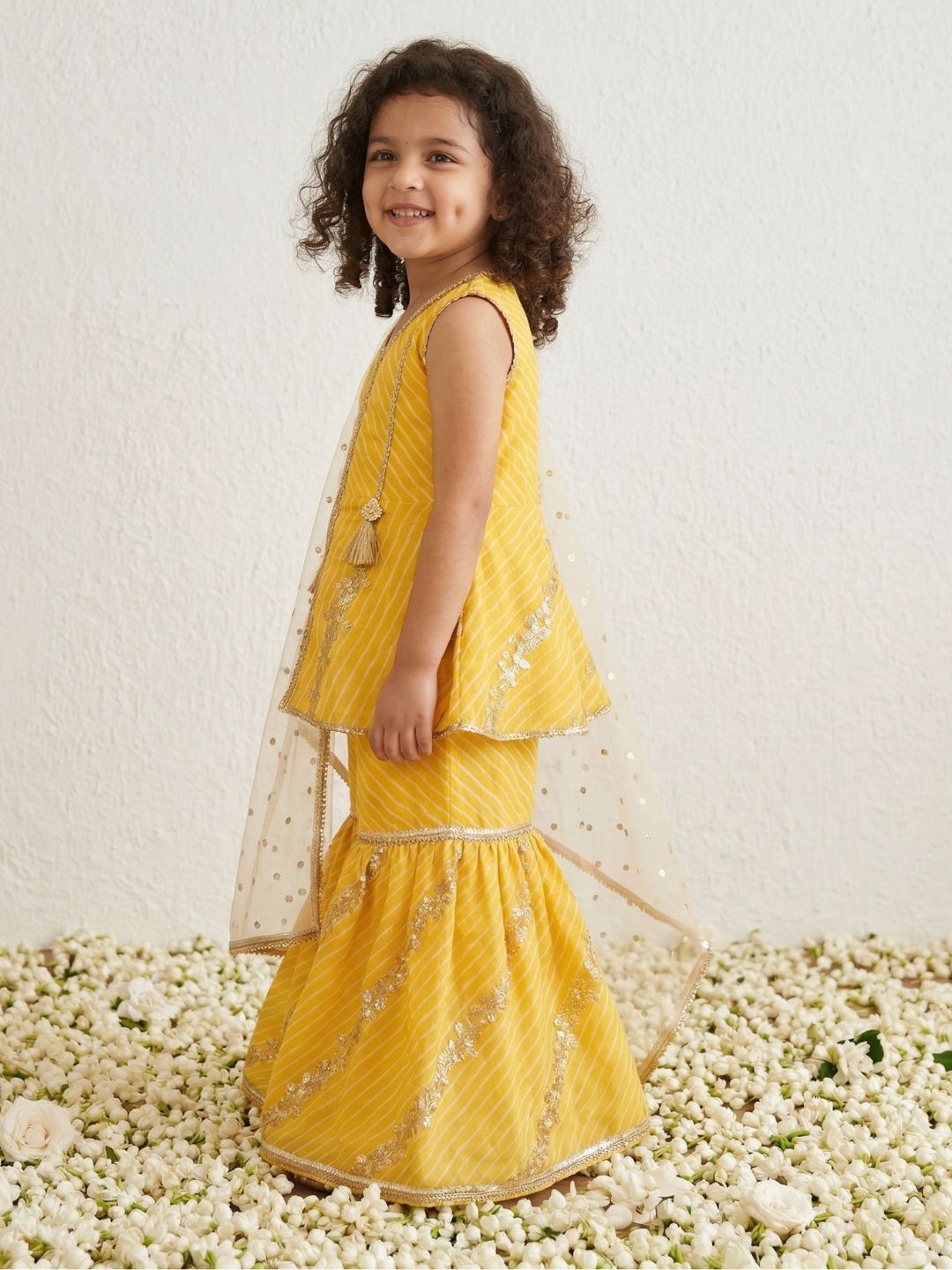 Yellow Sequins and Embroidery Georgette Girls Suit Set For Girls