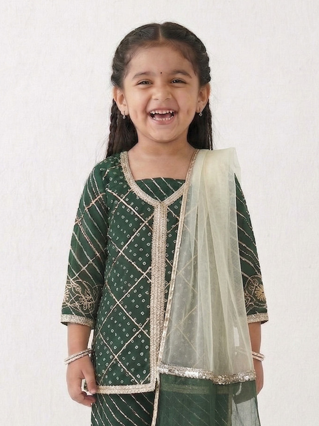 Green Sequins and Embroidery Georgette Girls Suit Set For Girls