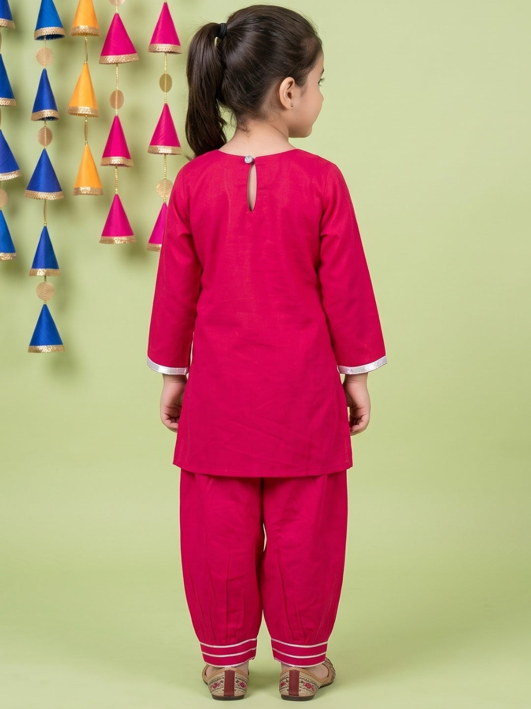 AJ Dezines Pink Neckline Mirror Embroidery With Gota Work Pure Cotton Suit Set For Girls
