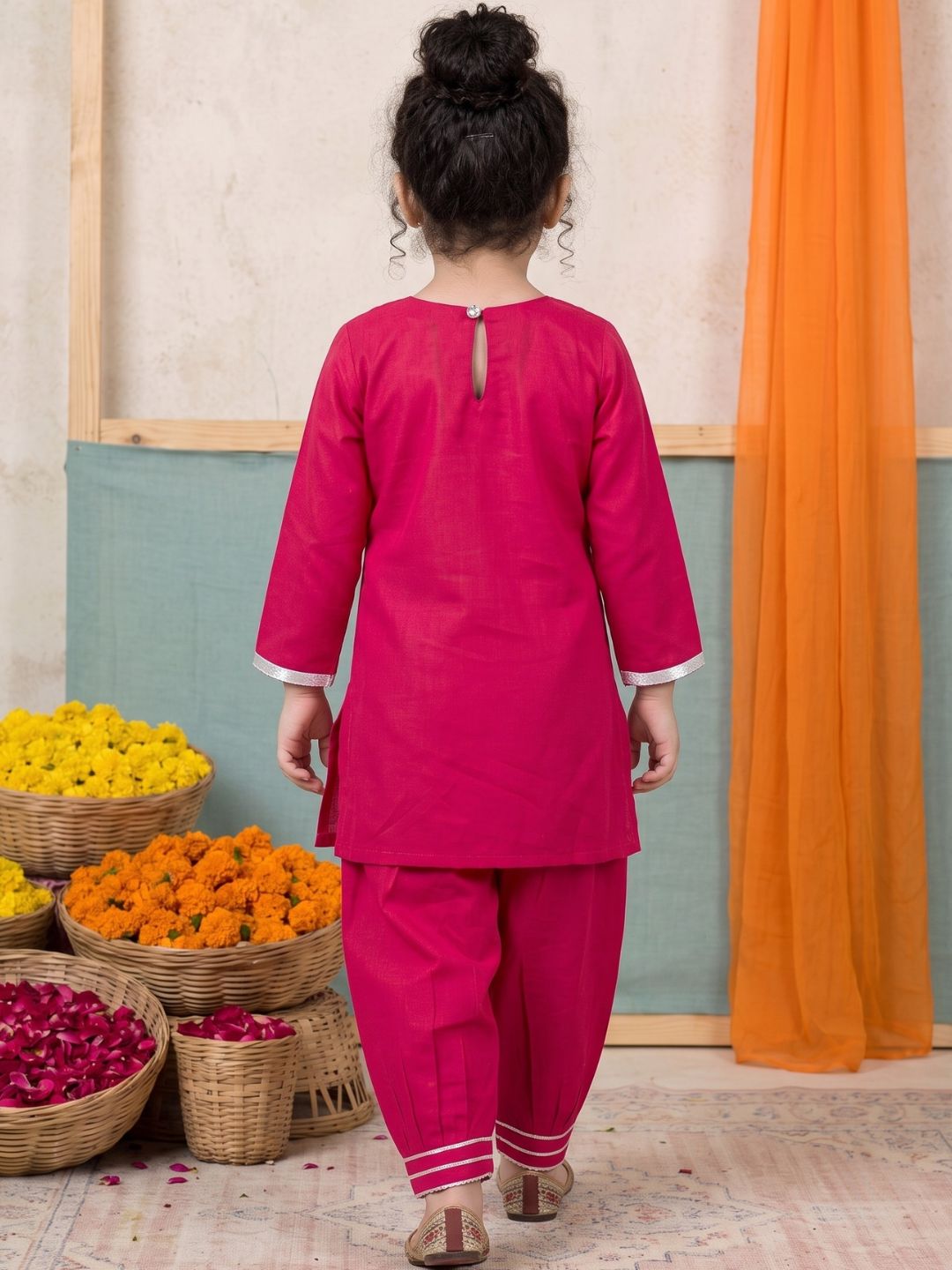 Pink Neckline Mirror Embroidery With Gota Work Pure Cotton Suit Set For Girls