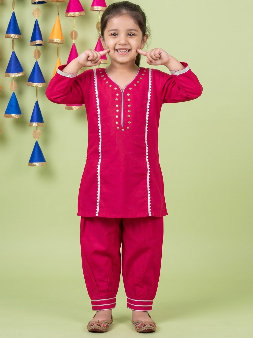 AJ Dezines Pink Neckline Mirror Embroidery With Gota Work Pure Cotton Suit Set For Girls