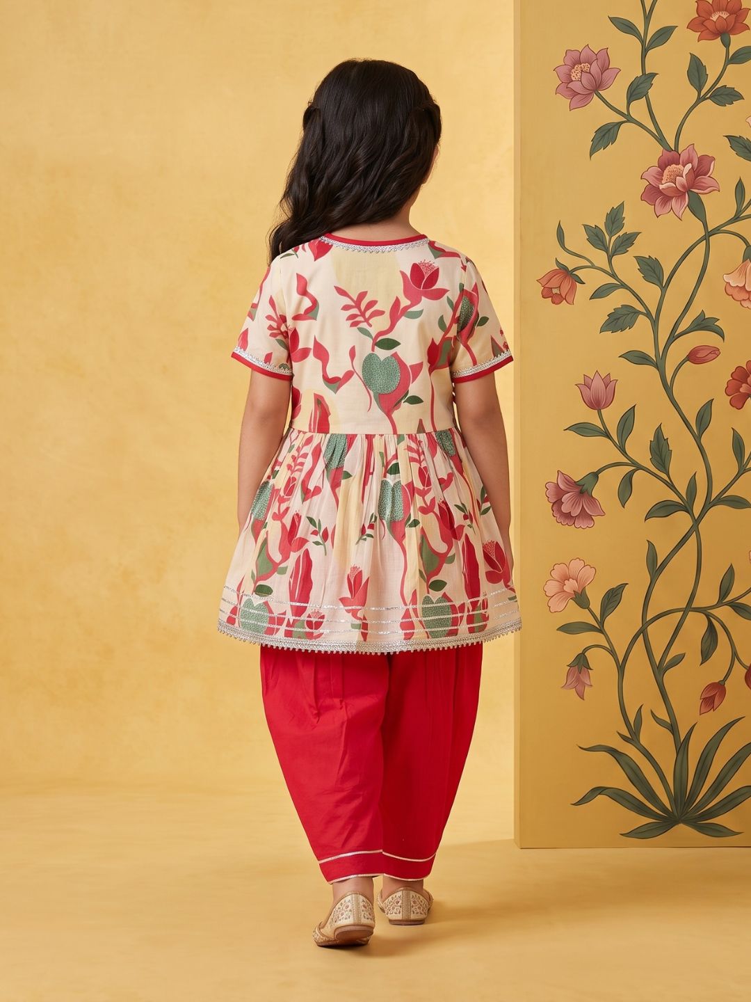 AJ Dezines Red Floral Print Pure Cotton Girls Suit Set