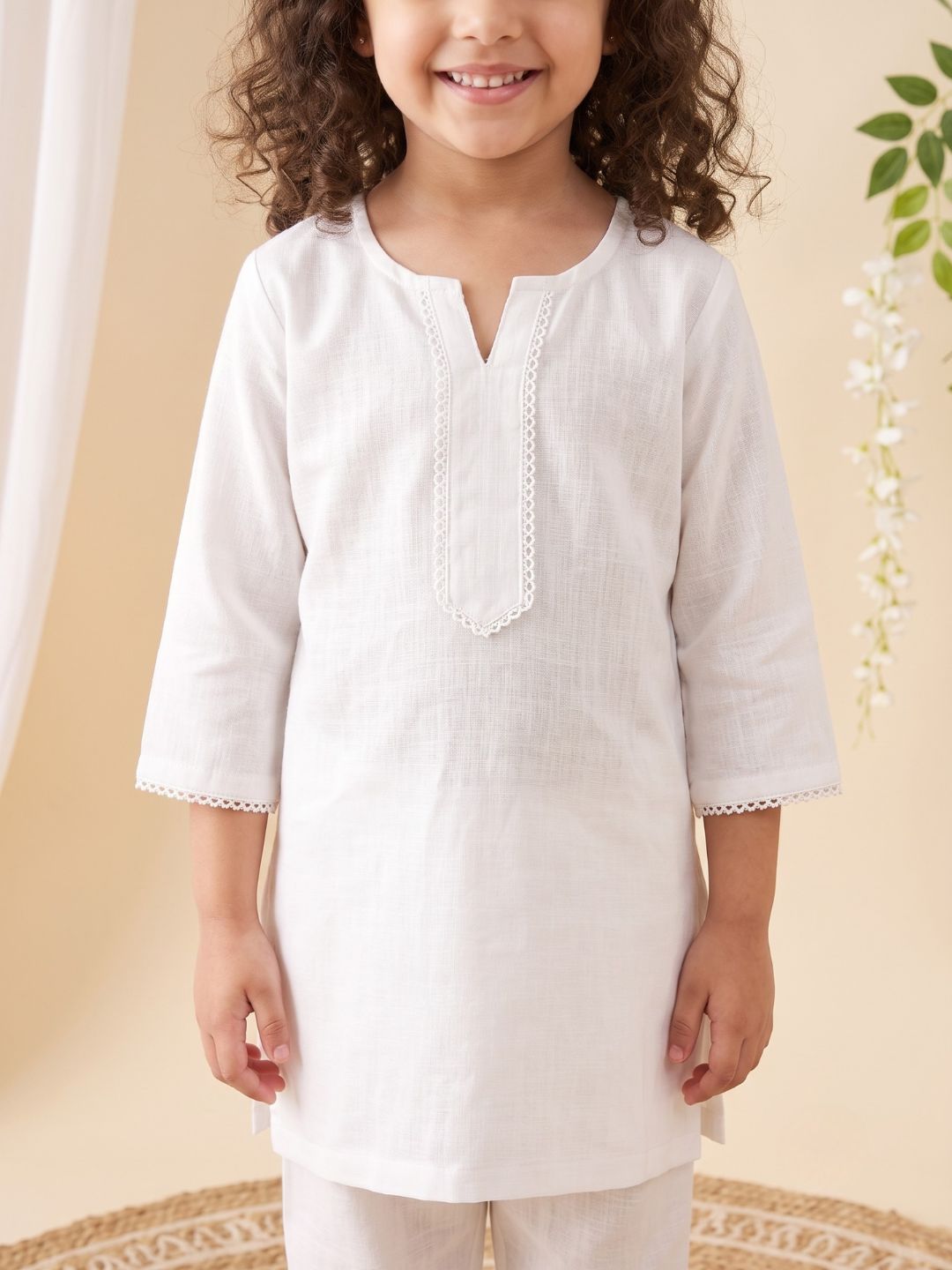 AJ Dezines White Solid Pure Cotton Girls Suit Set