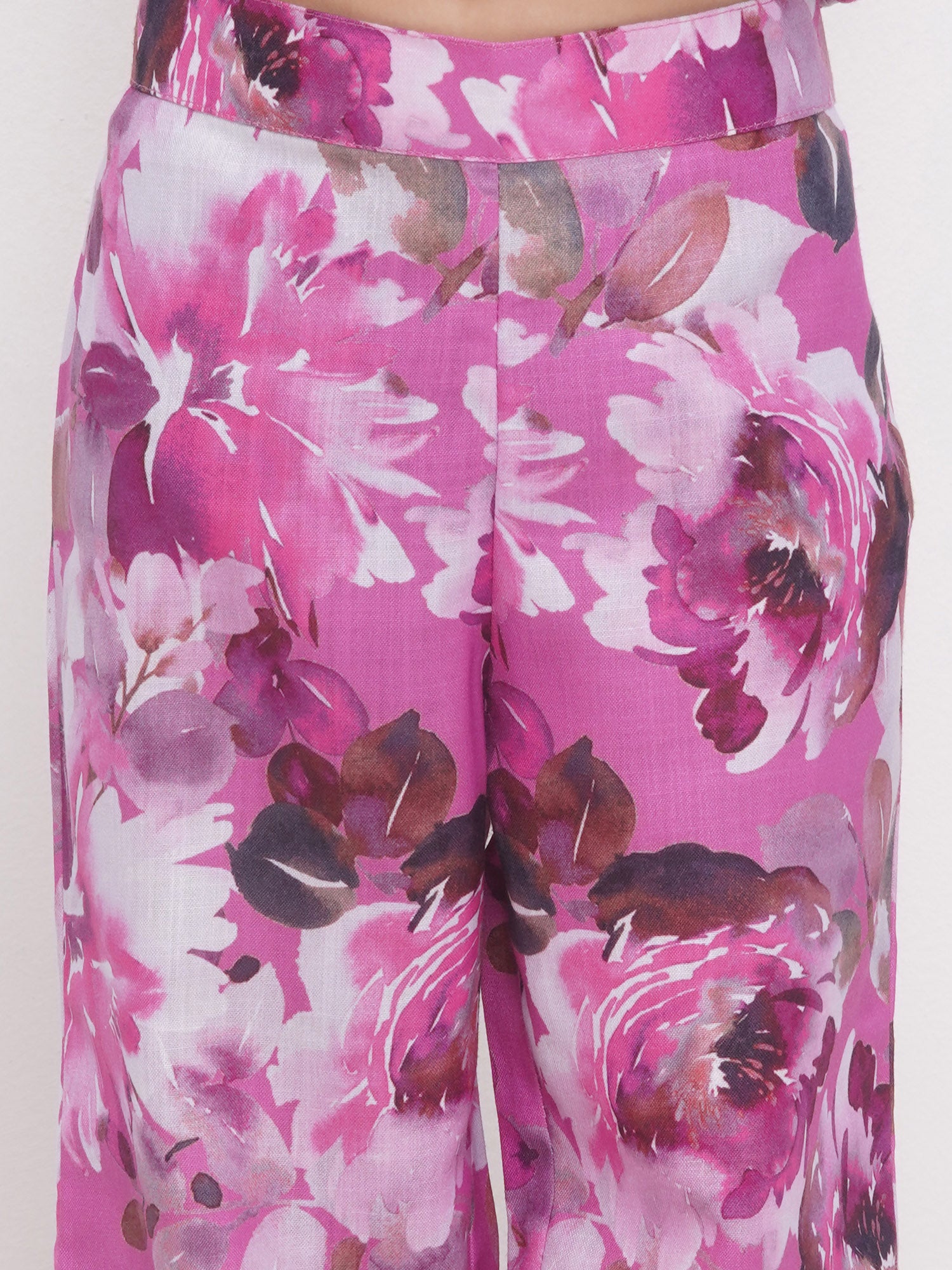Purple Cotton Three-Fourth Sleeves Printed Co-Ords Set For Girls