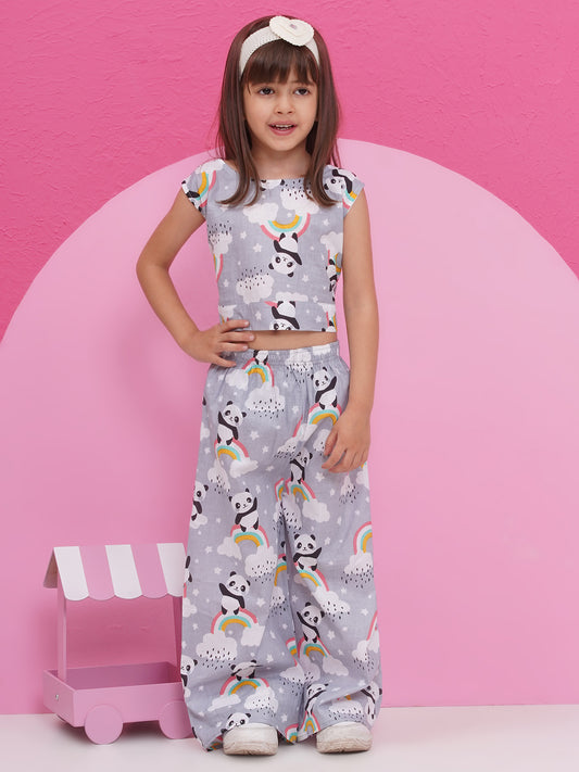 Kids Girls Grey Panda Cotton CO-Ords Set