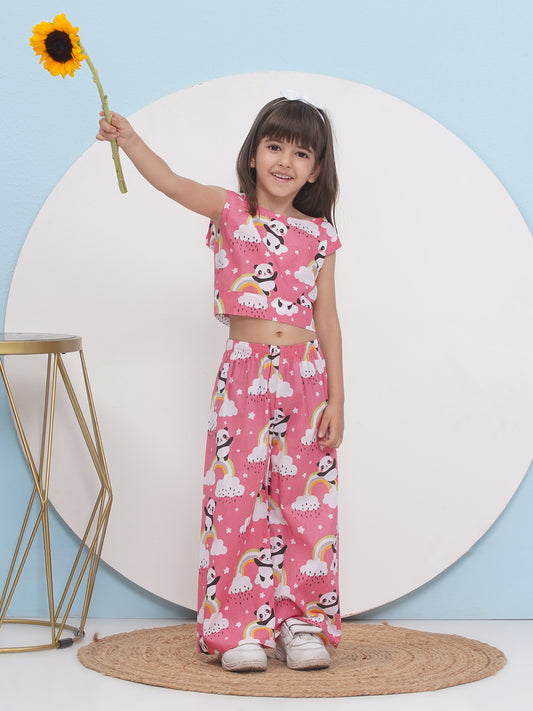 Kids Girls Pink Panda Cotton CO-Ords Set