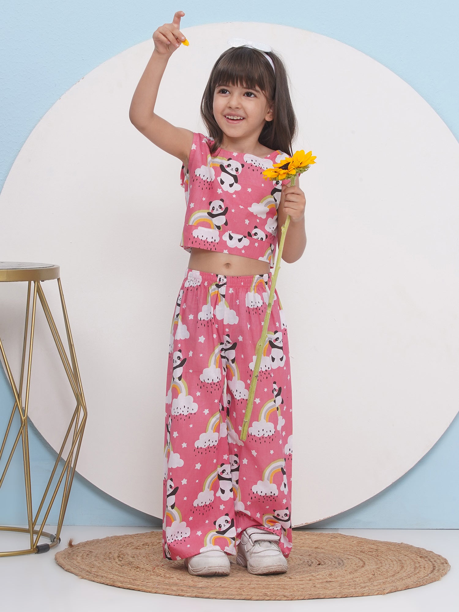 Kids Girls Pink Panda Cotton CO-Ords Set - AJ Dezines