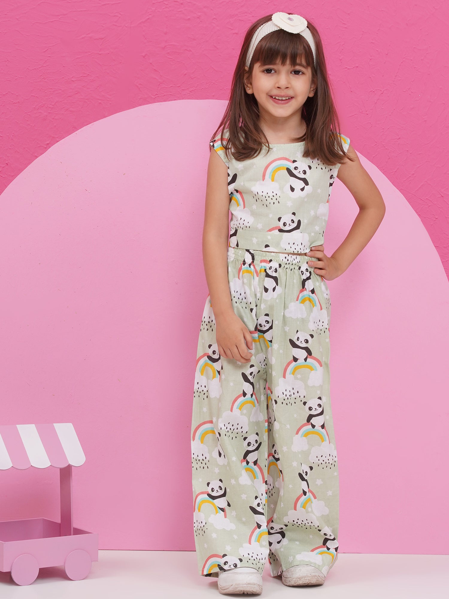 Kids Girls Pista Panda Cotton CO-Ords Set - AJ Dezines