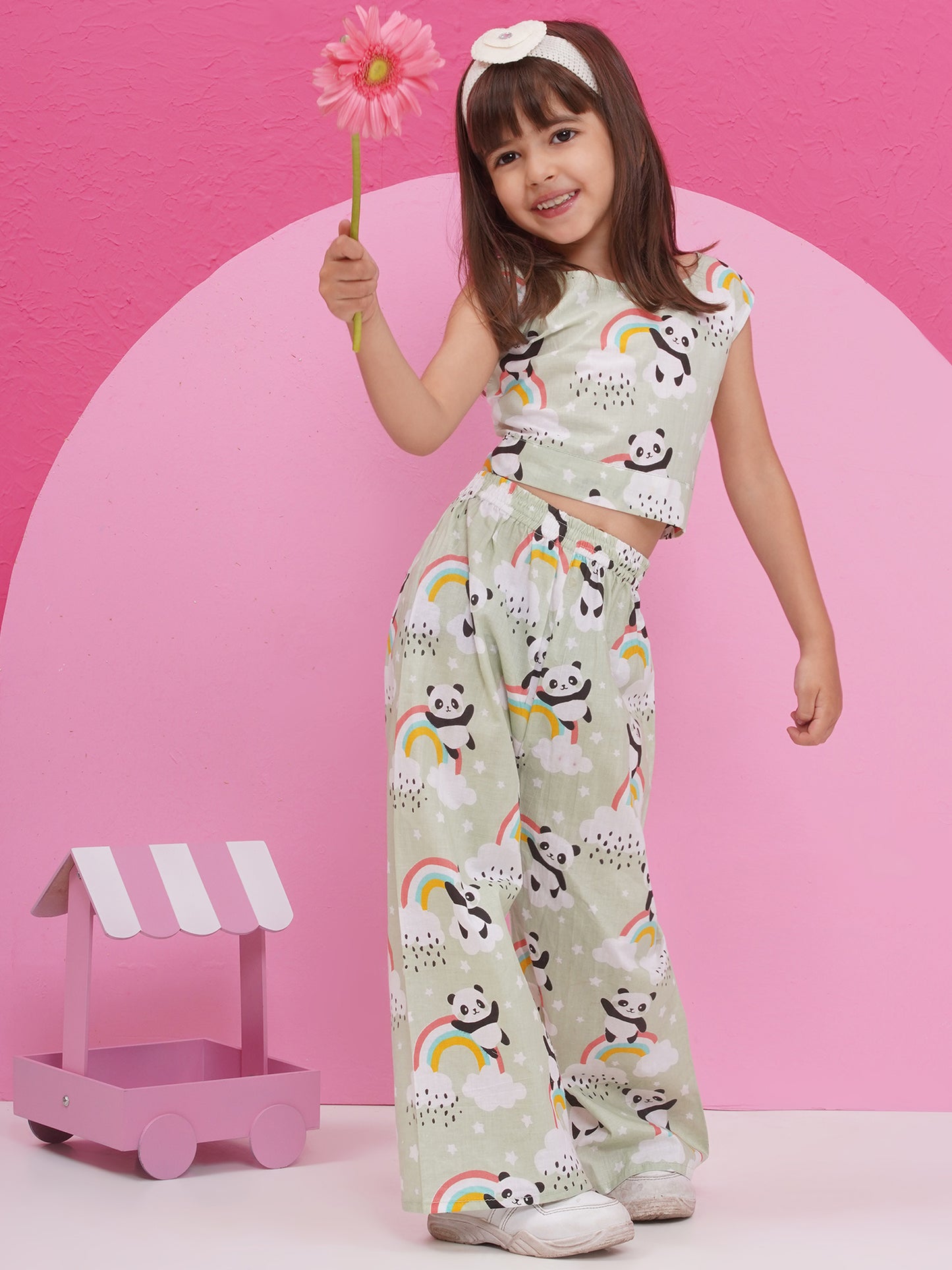 Kids Girls Pista Panda Cotton CO-Ords Set