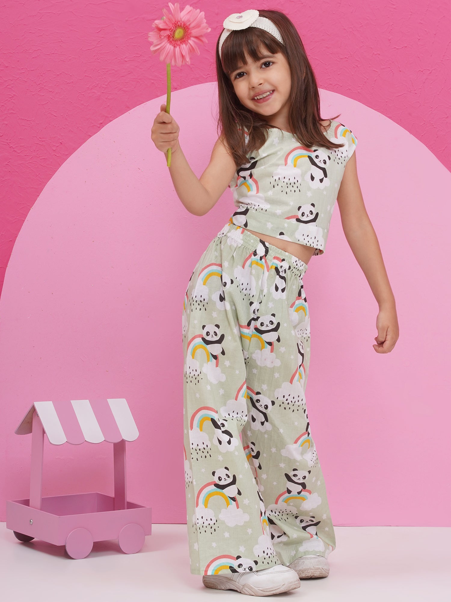 Kids Girls Pista Panda Cotton CO-Ords Set - AJ Dezines