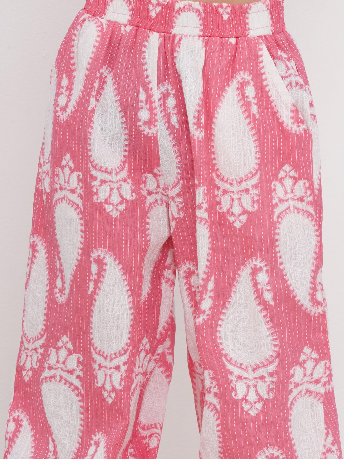 Kids Girls Pink Paisley Print Cotton CO-Ords Set