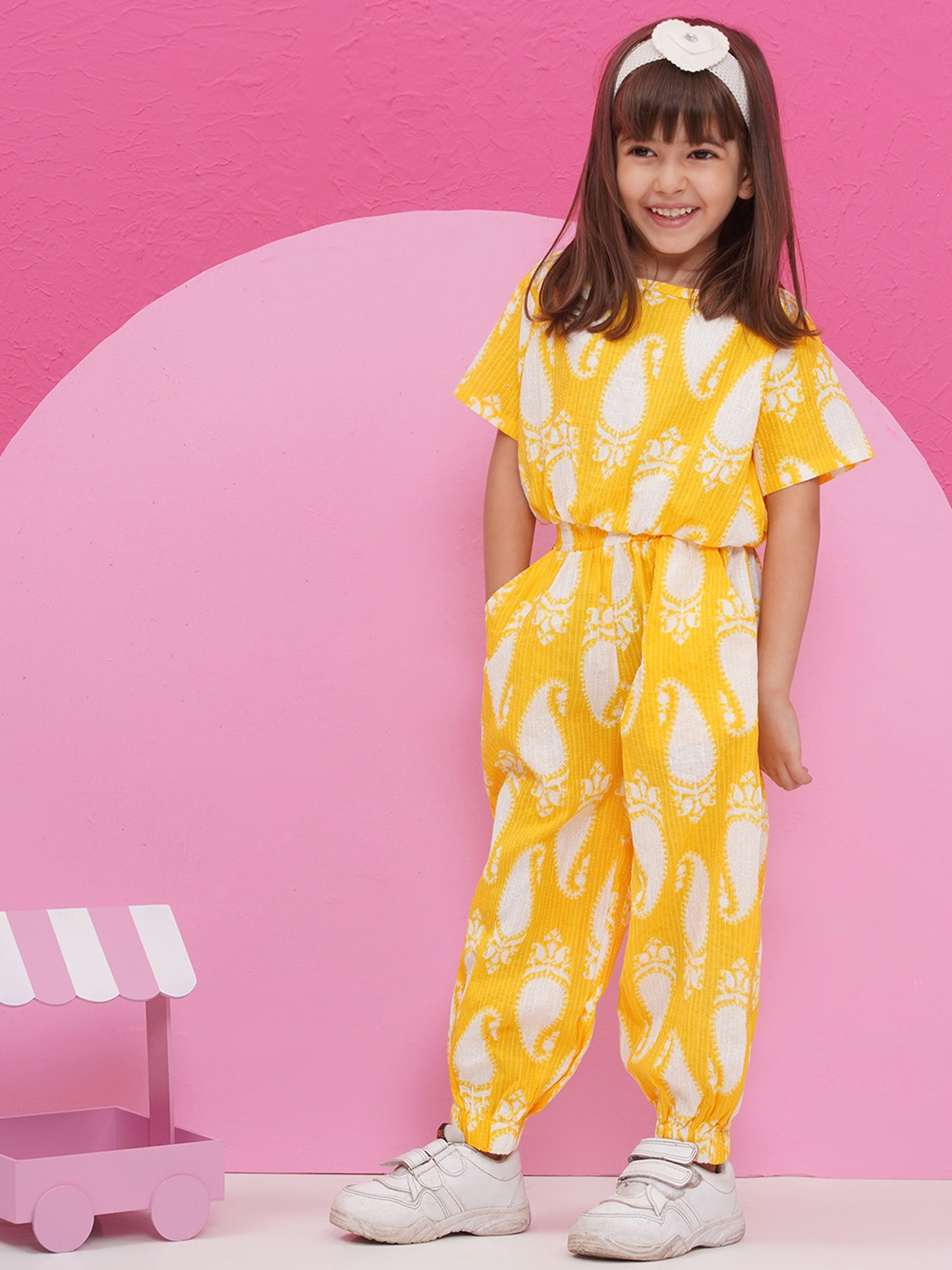 Kids Girls Yellow Paisley Print Cotton CO-Ords Set