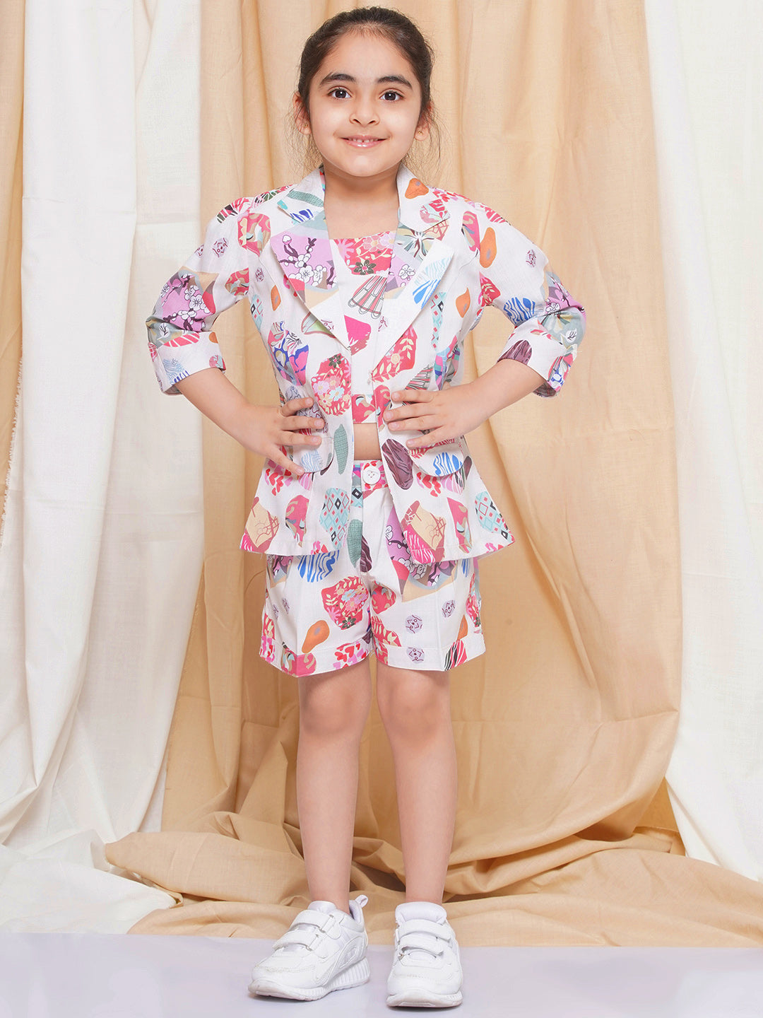 Kids Girls Multi Color Printed Cotton CO-Ords Set