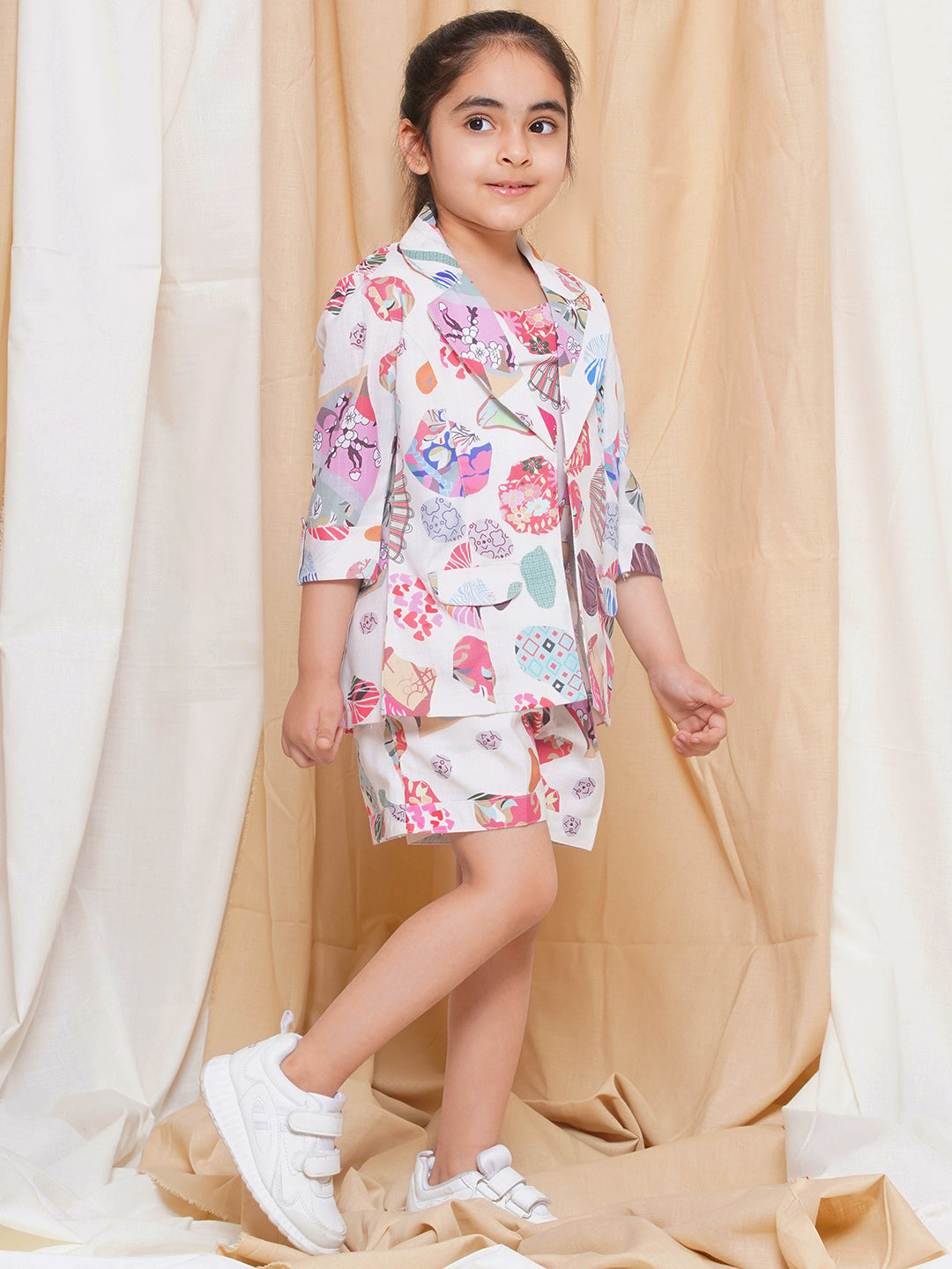 Kids Girls Multi Color Printed Cotton CO-Ords Set