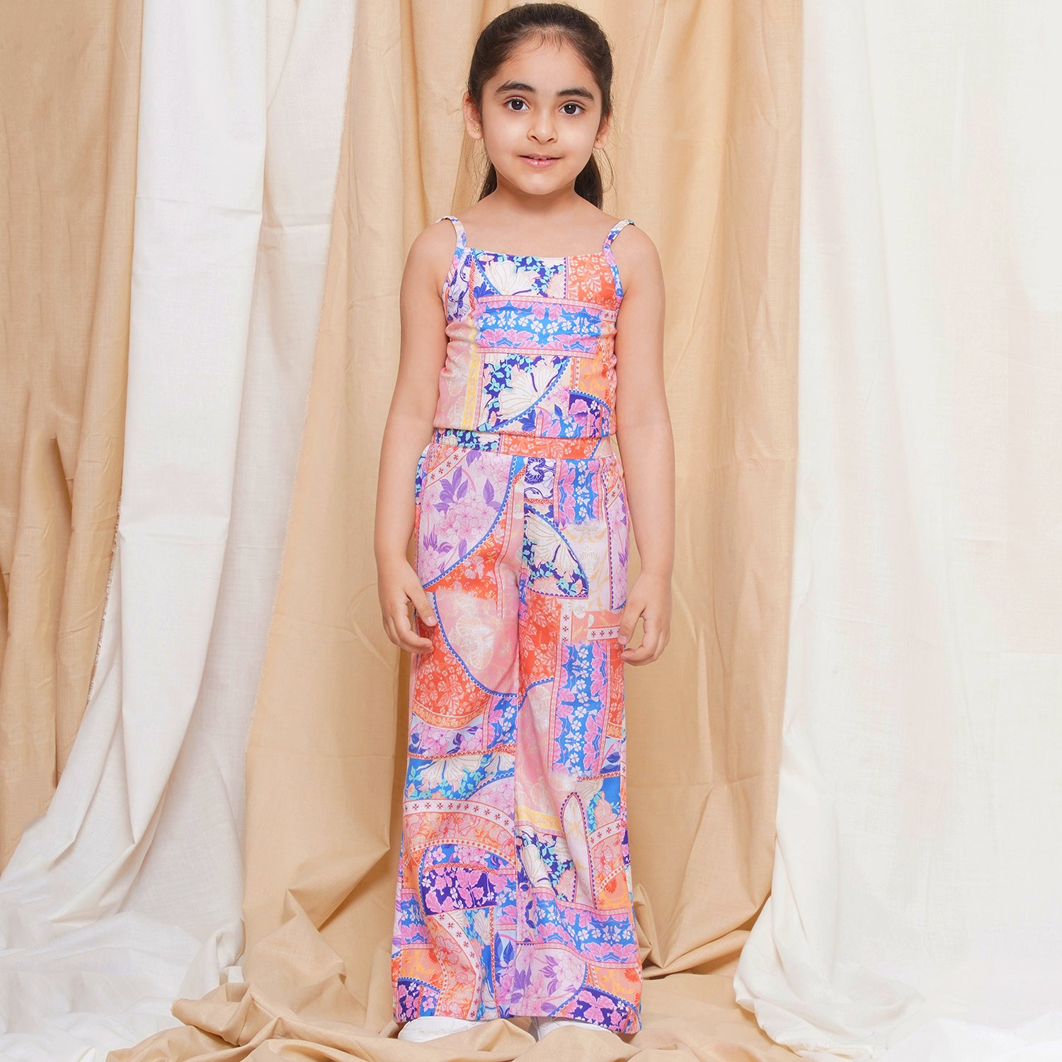 Kids Girls Purple Printed Cotton CO-Ords Set