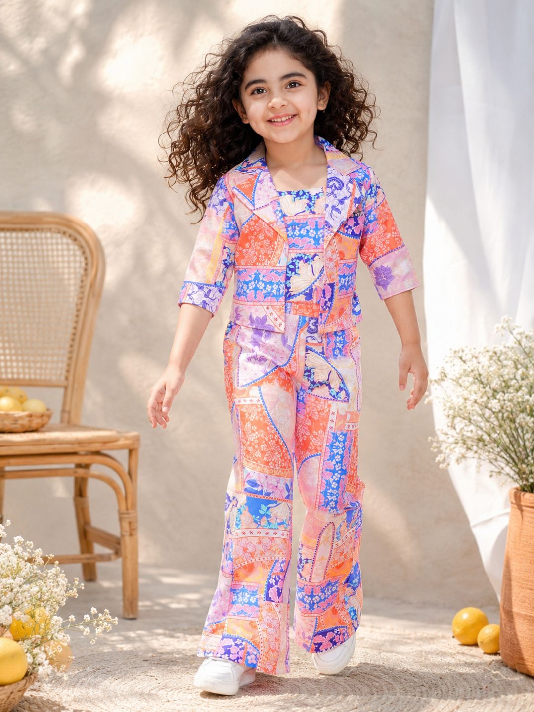 Kids Girls Purple Printed Cotton CO-Ords Set