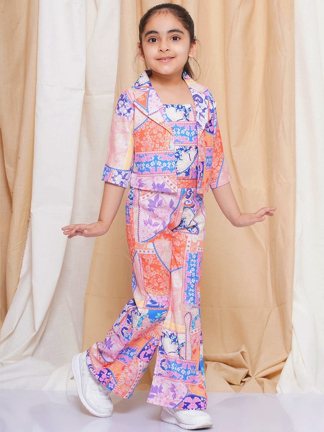 Kids Girls Purple Printed Cotton CO-Ords Set