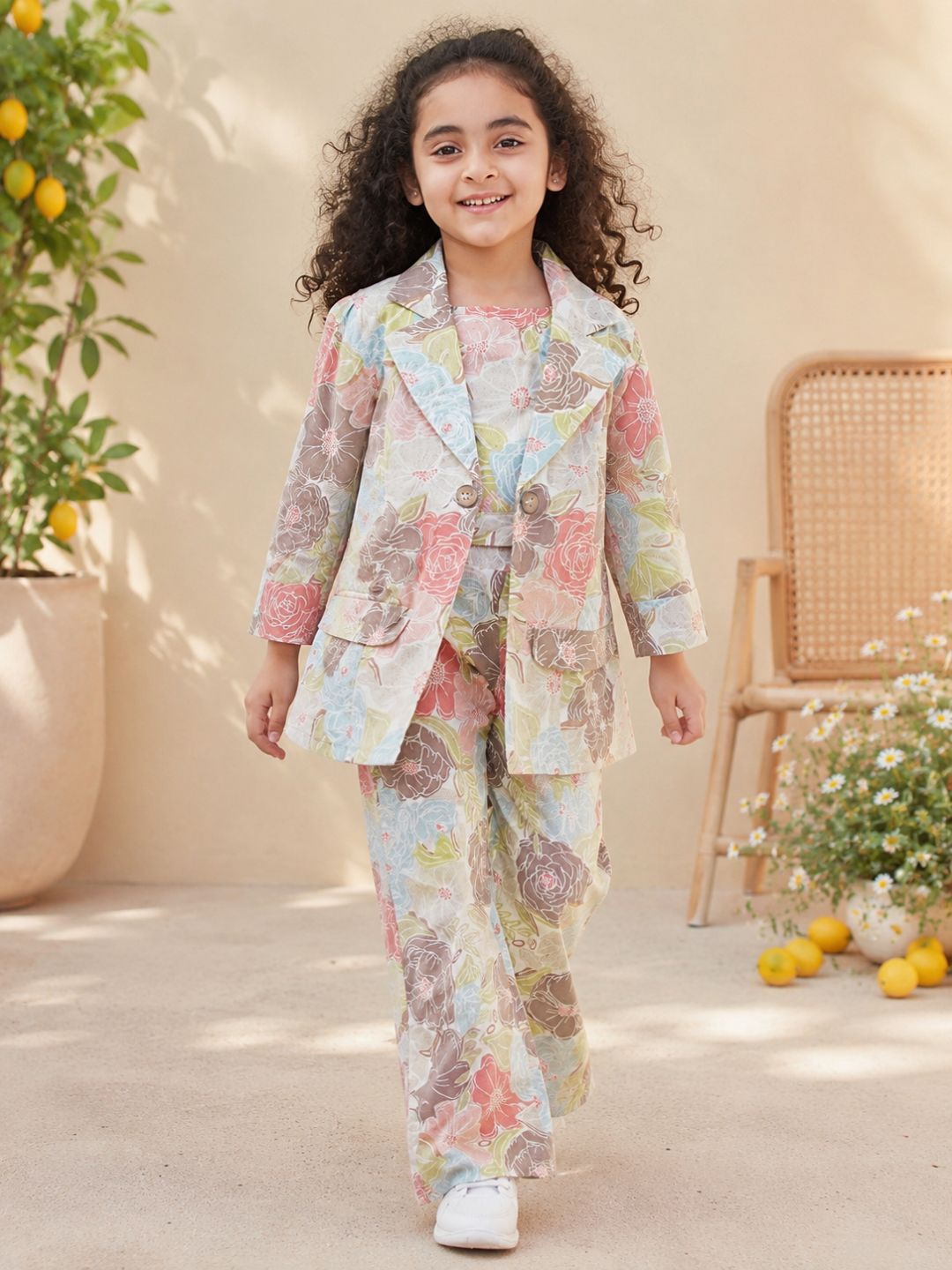 Kids Girls Brown Printed Cotton CO-Ords Set