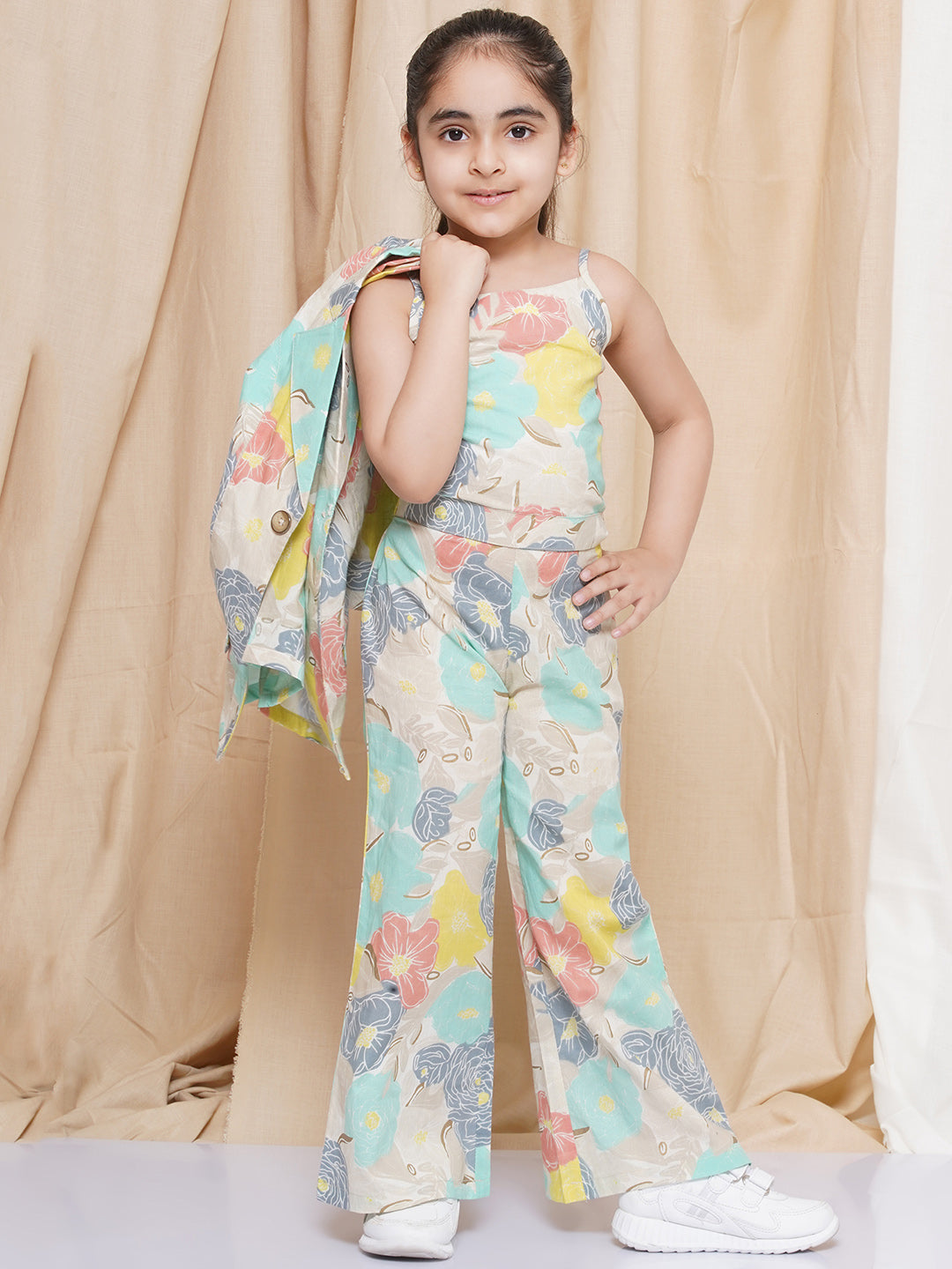 Kids Girls Greem Printed Cotton CO-Ords Set - AJ Dezines
