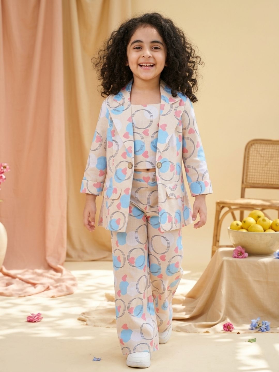 Kids Girls Firozi Printed Cotton CO-Ords Set