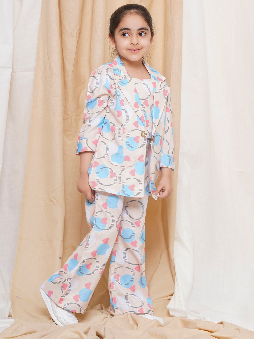 Kids Girls Firozi Printed Cotton CO-Ords Set - AJ Dezines