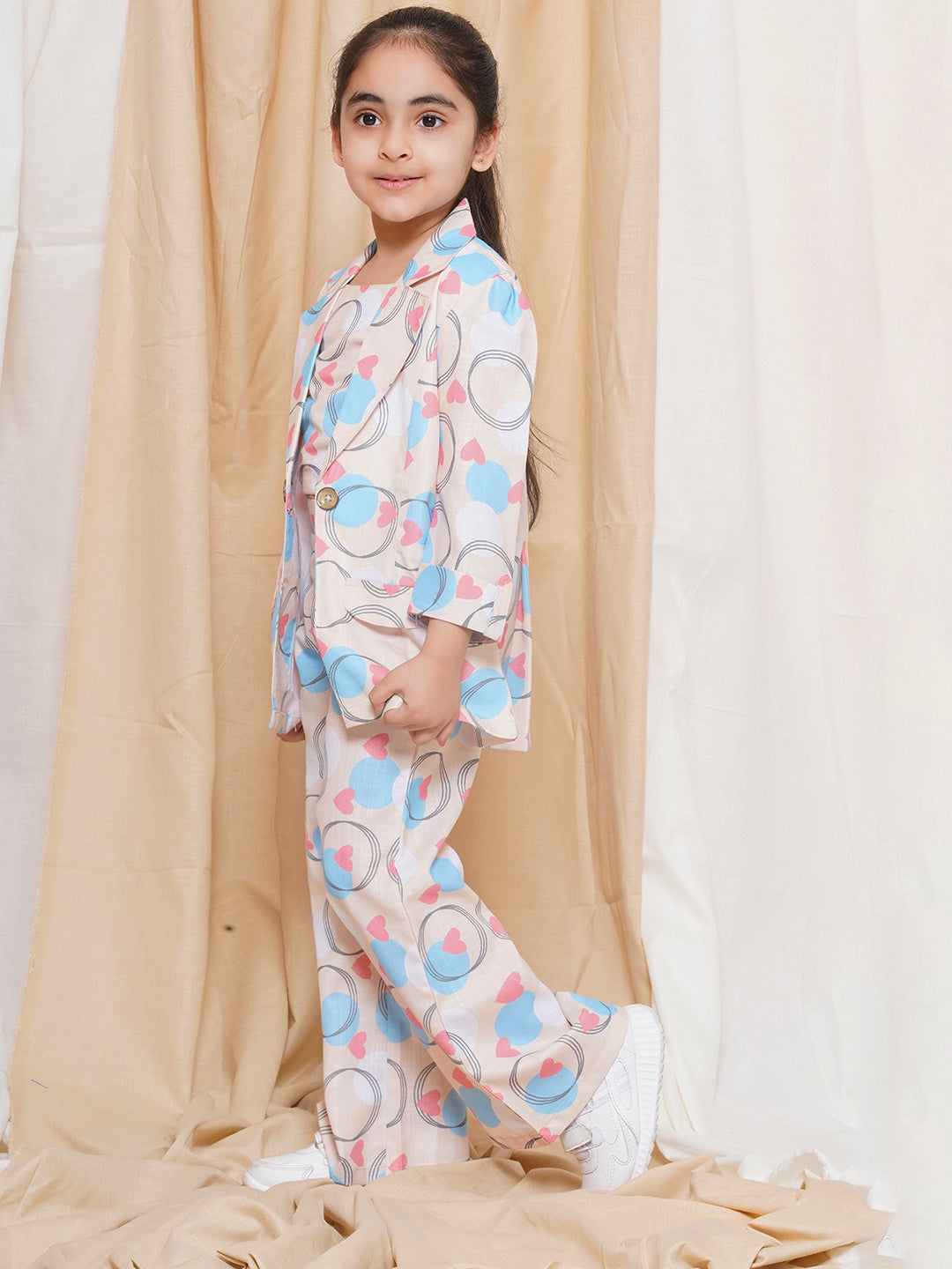 Kids Girls Firozi Printed Cotton CO-Ords Set - AJ Dezines