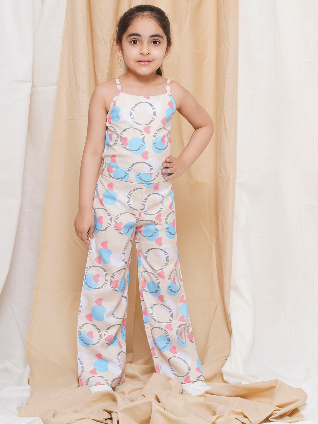 Kids Girls Firozi Printed Cotton CO-Ords Set - AJ Dezines
