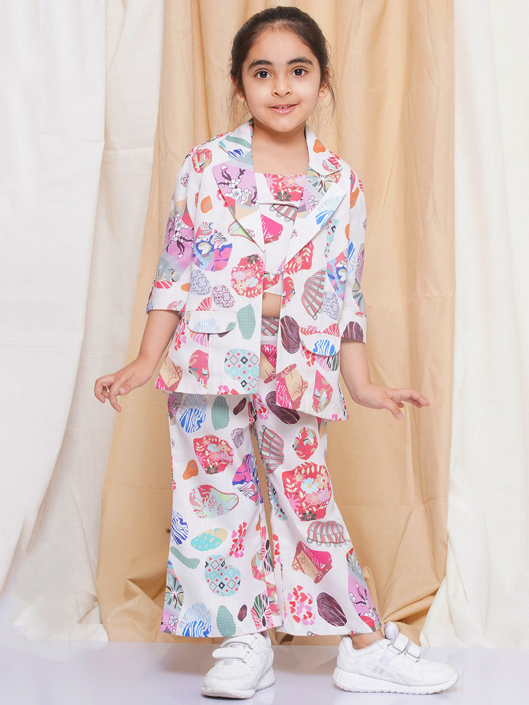 Kids Girls Pink Printed Cotton CO-Ords Set - AJ Dezines