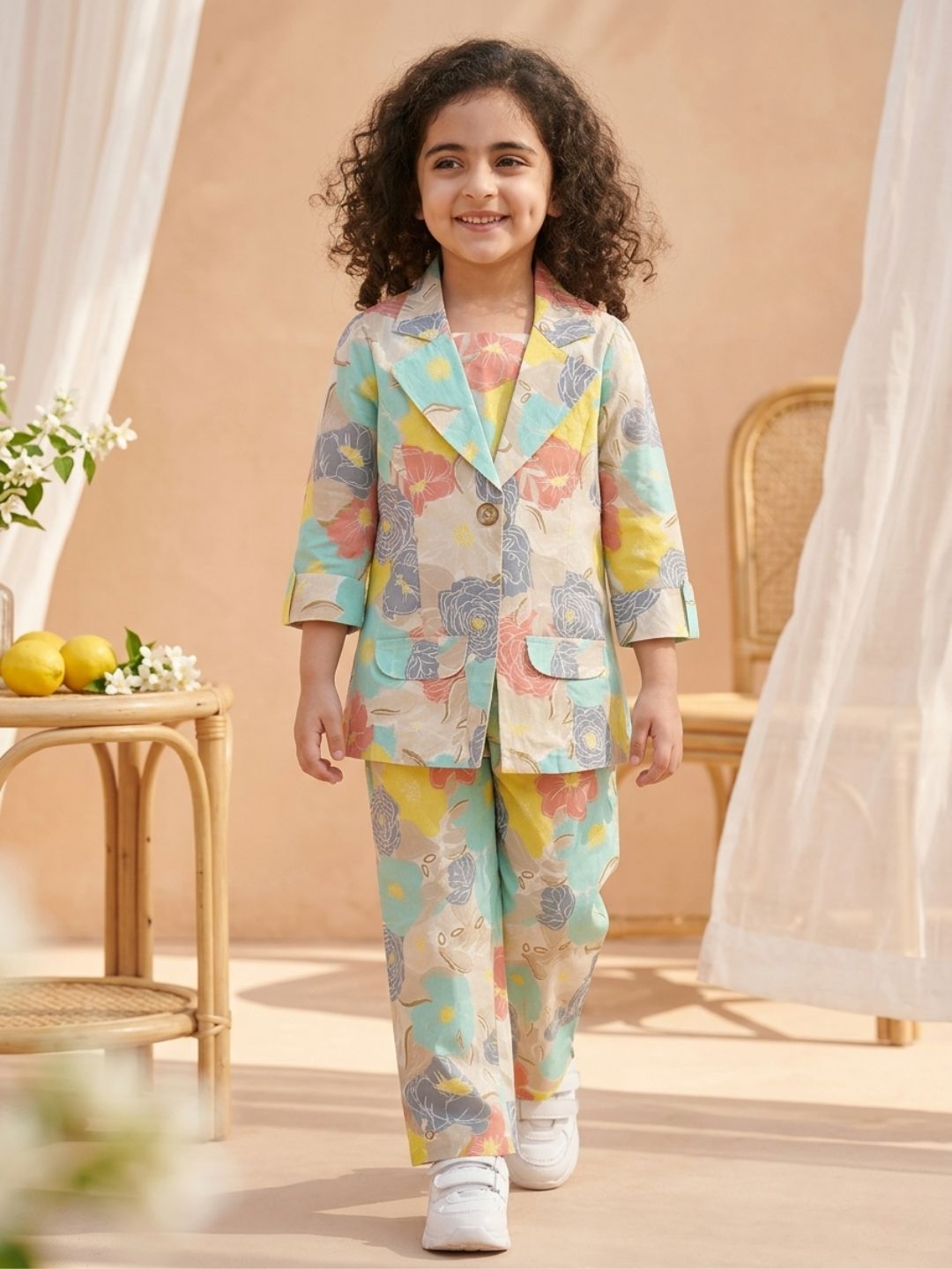 Kids Girls Firozi Printed Cotton CO-Ords Set