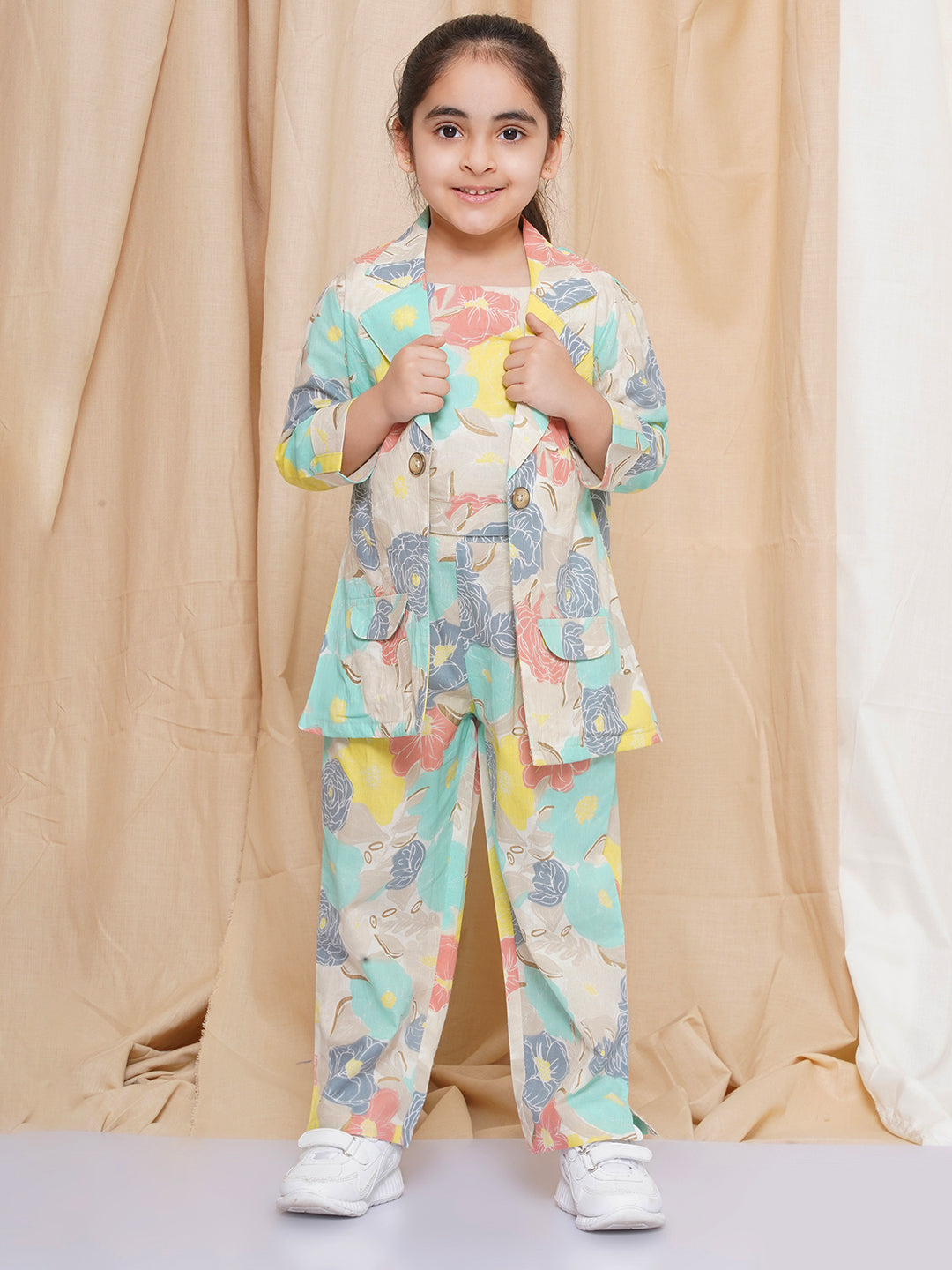 Kids Girls Firozi Printed Cotton CO-Ords Set - AJ Dezines