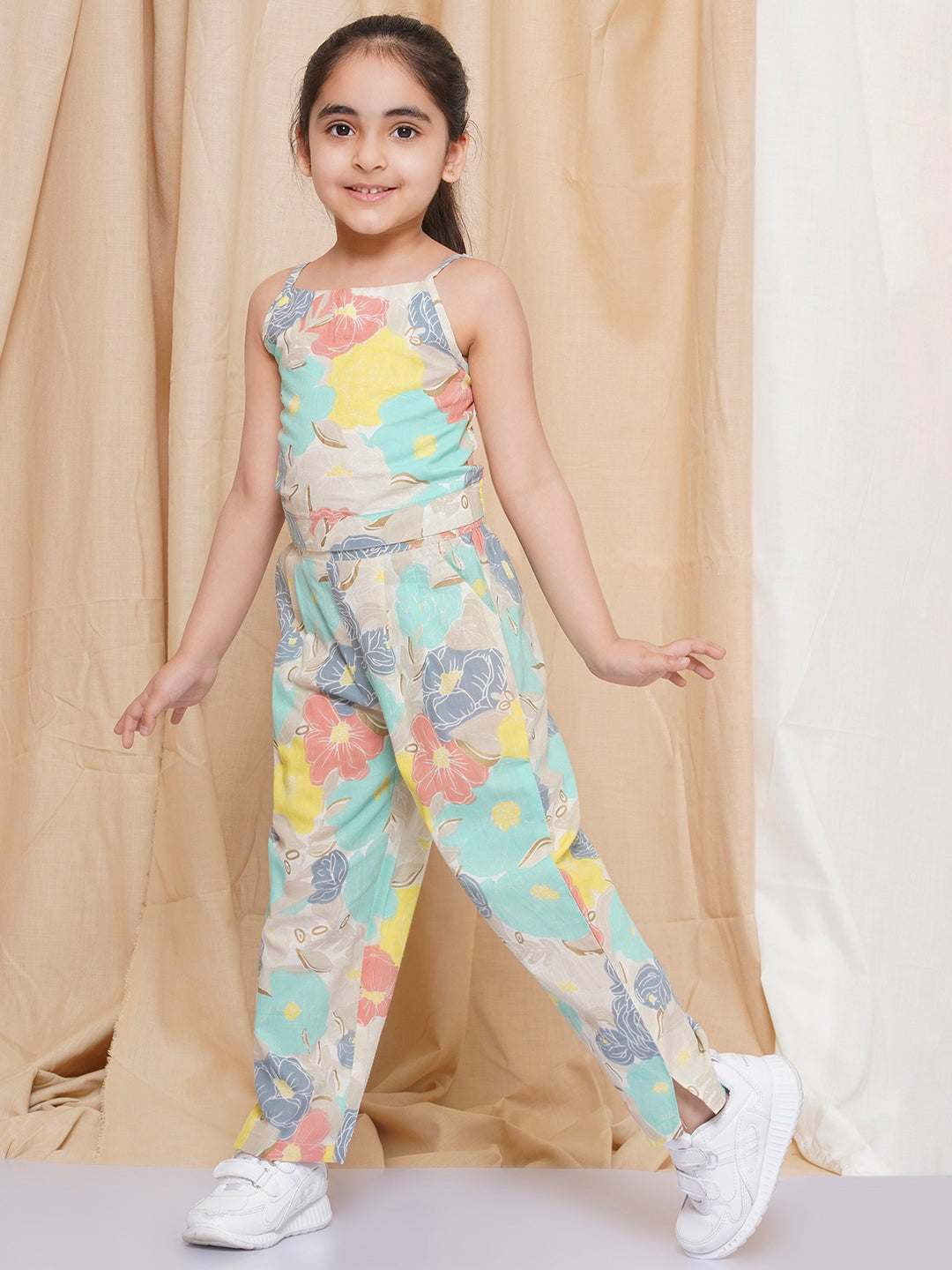 Kids Girls Firozi Printed Cotton CO-Ords Set - AJ Dezines