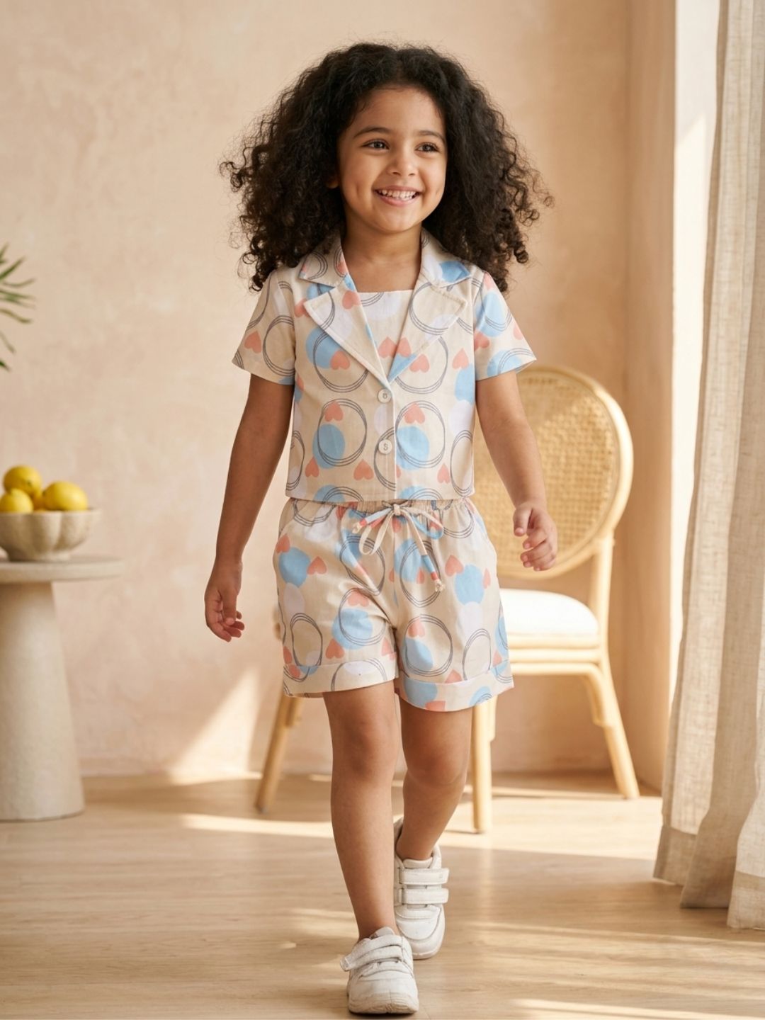 Multi color Pure Cotton Sleeveless Love Print Co-Ords Set for Girls