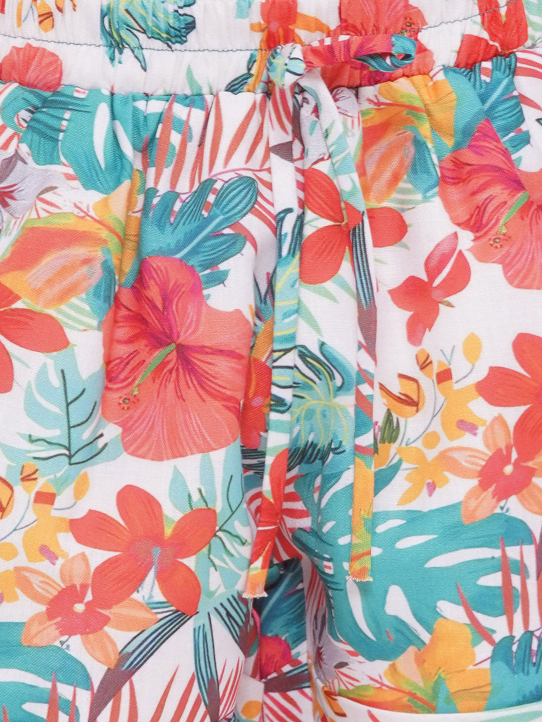 MULTI-COLOR Pure Cotton Sleeveless Floral Print Half pant and Jacket Co-Ords Set for Girls