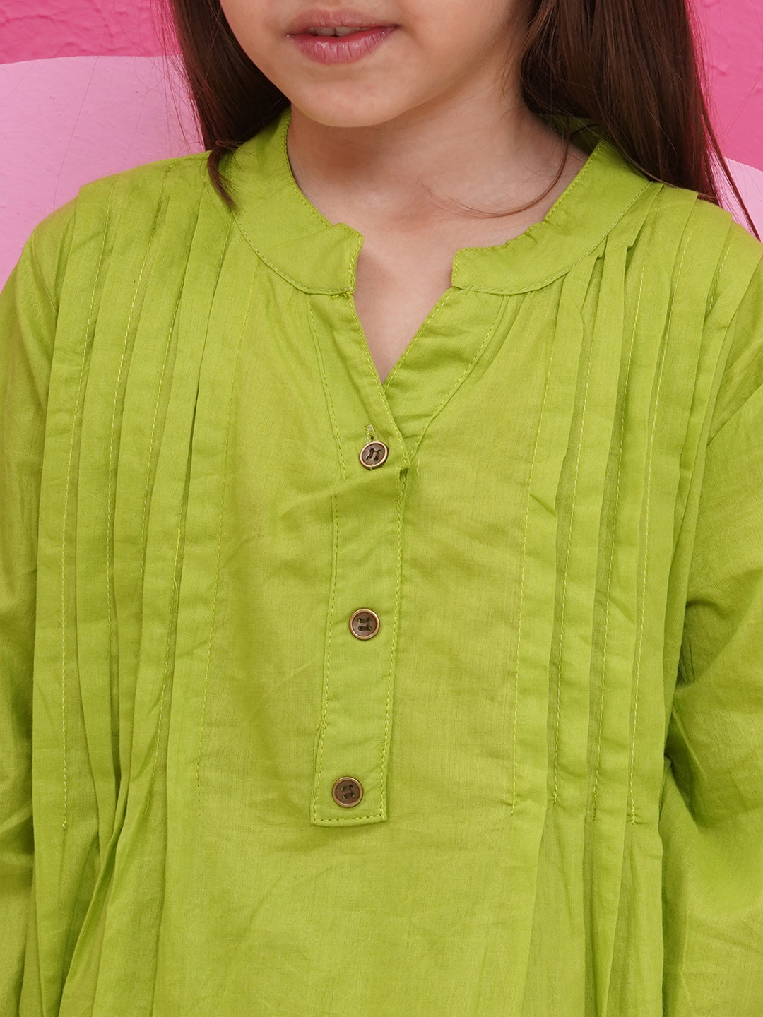 GREEN Pure Cotton 3-4th Sleeves Solid Co-Ords for Girls