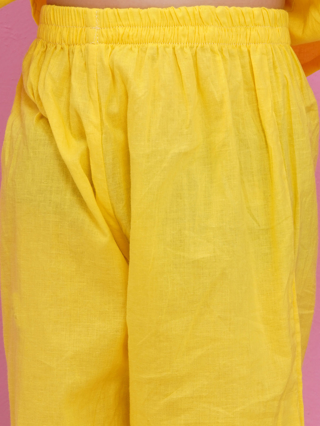 YELLOW Pure Cotton 3-4th Sleeves Solid Co-Ords for Girls