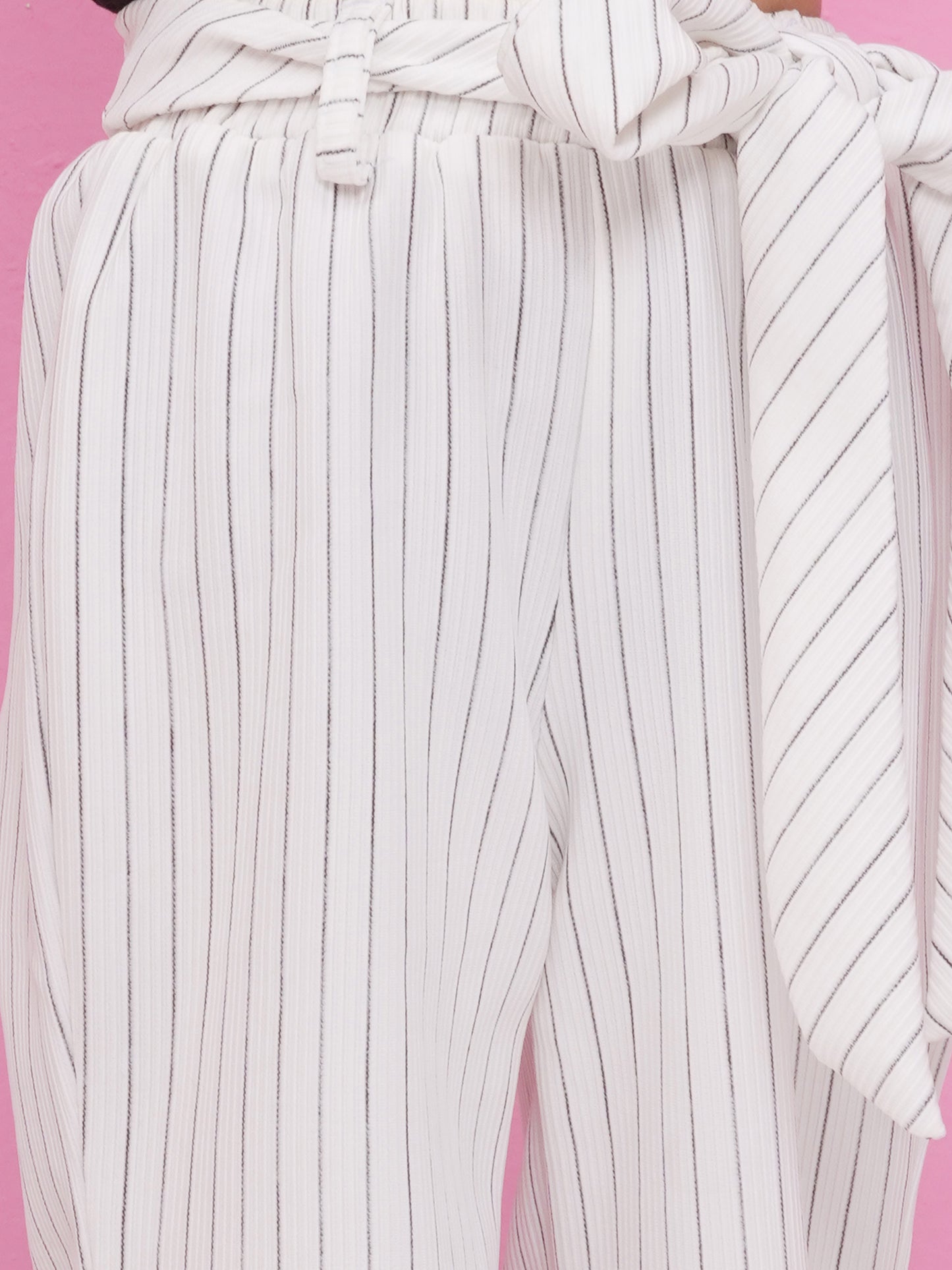 Aj Dezines White Cotton Blend Three-Fourth Sleeves Stripes Co-Ords For Girls