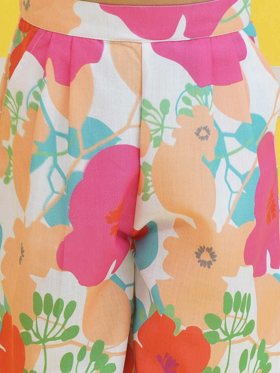 Multi Cotton 3/4th Sleeves Floral Print Girls Co-Ords  for Girls