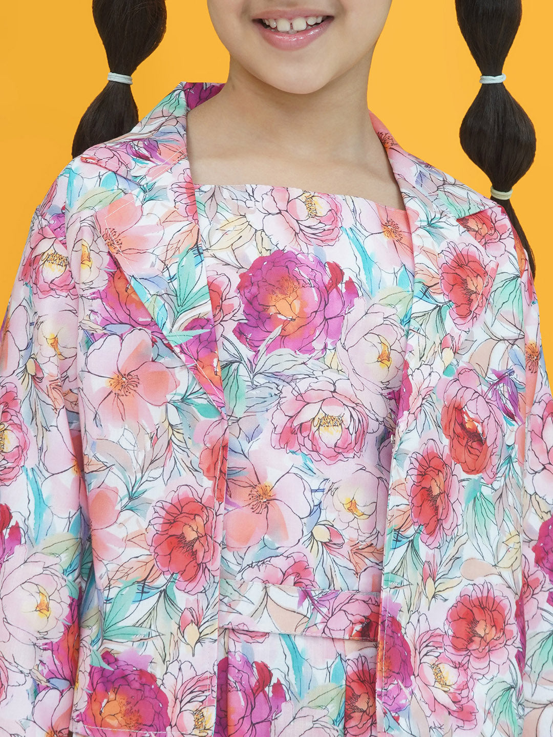 Pink Cotton 3/4th Sleeves Floral Print Girls Co-Ords  for Girls