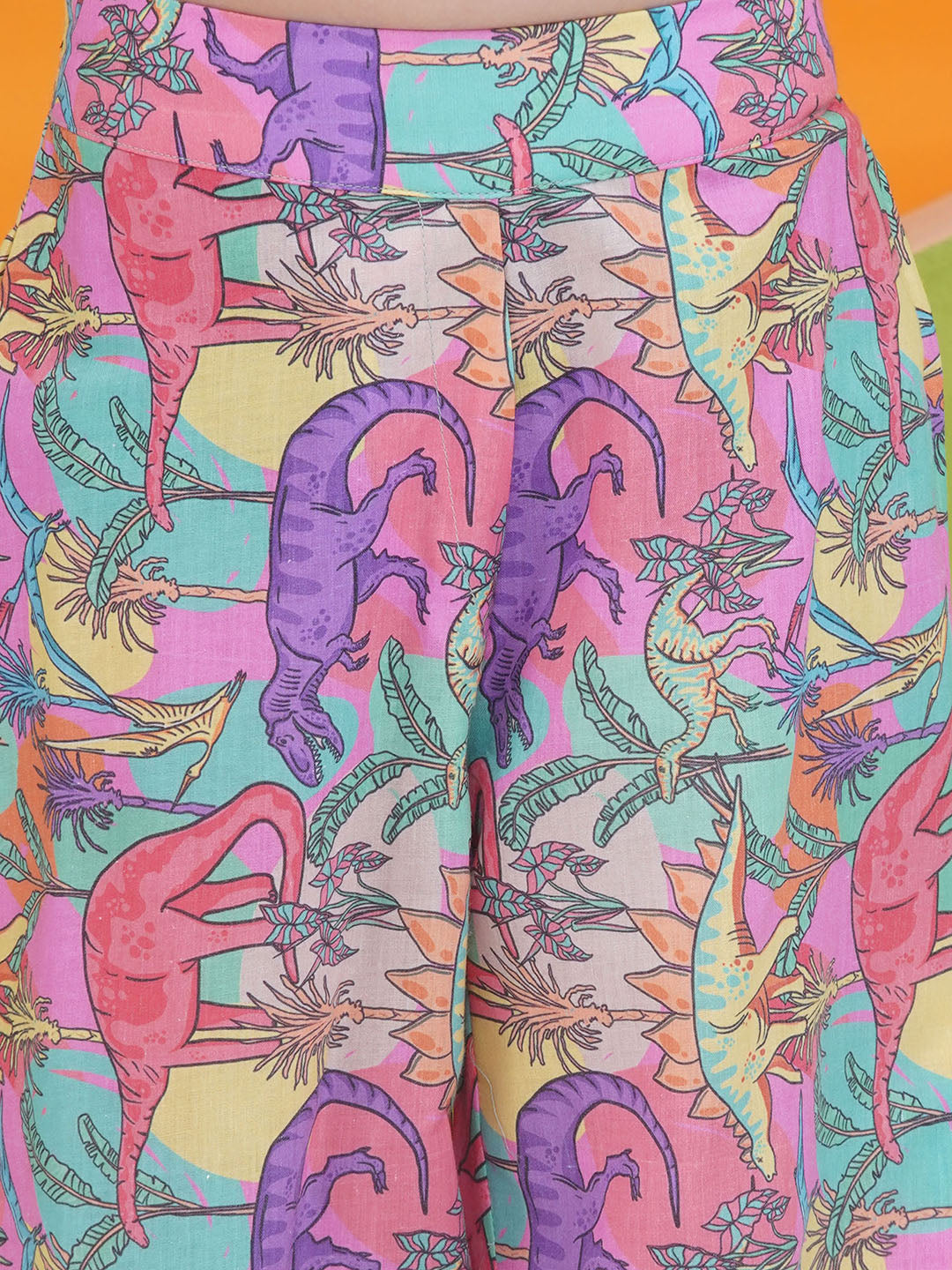 Pink Cotton 3/4th Sleeves Dinosaur Print Girls Co-Ords  for Girls - AJ Dezines