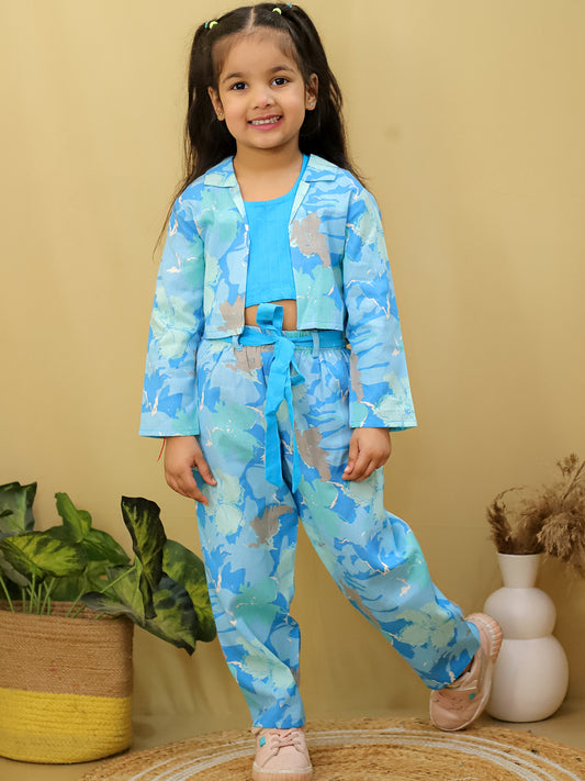 AJ Dezines Blue Full sleeves Floral Cotton Co-Ord Sets For Girls