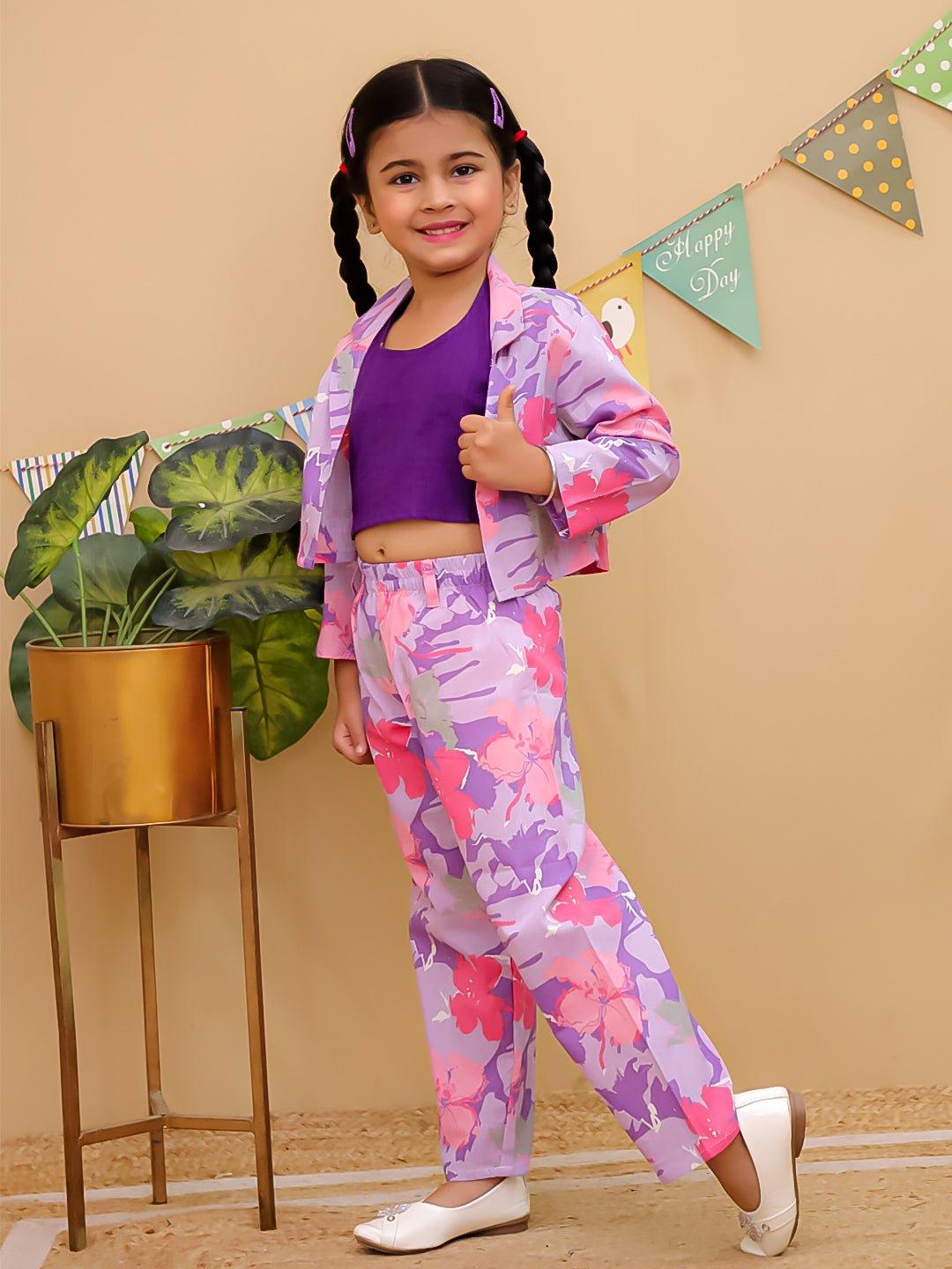 Purple Cotton Full sleeves Floral Co-Ords Full-sleeves for Girls - AJ Dezines