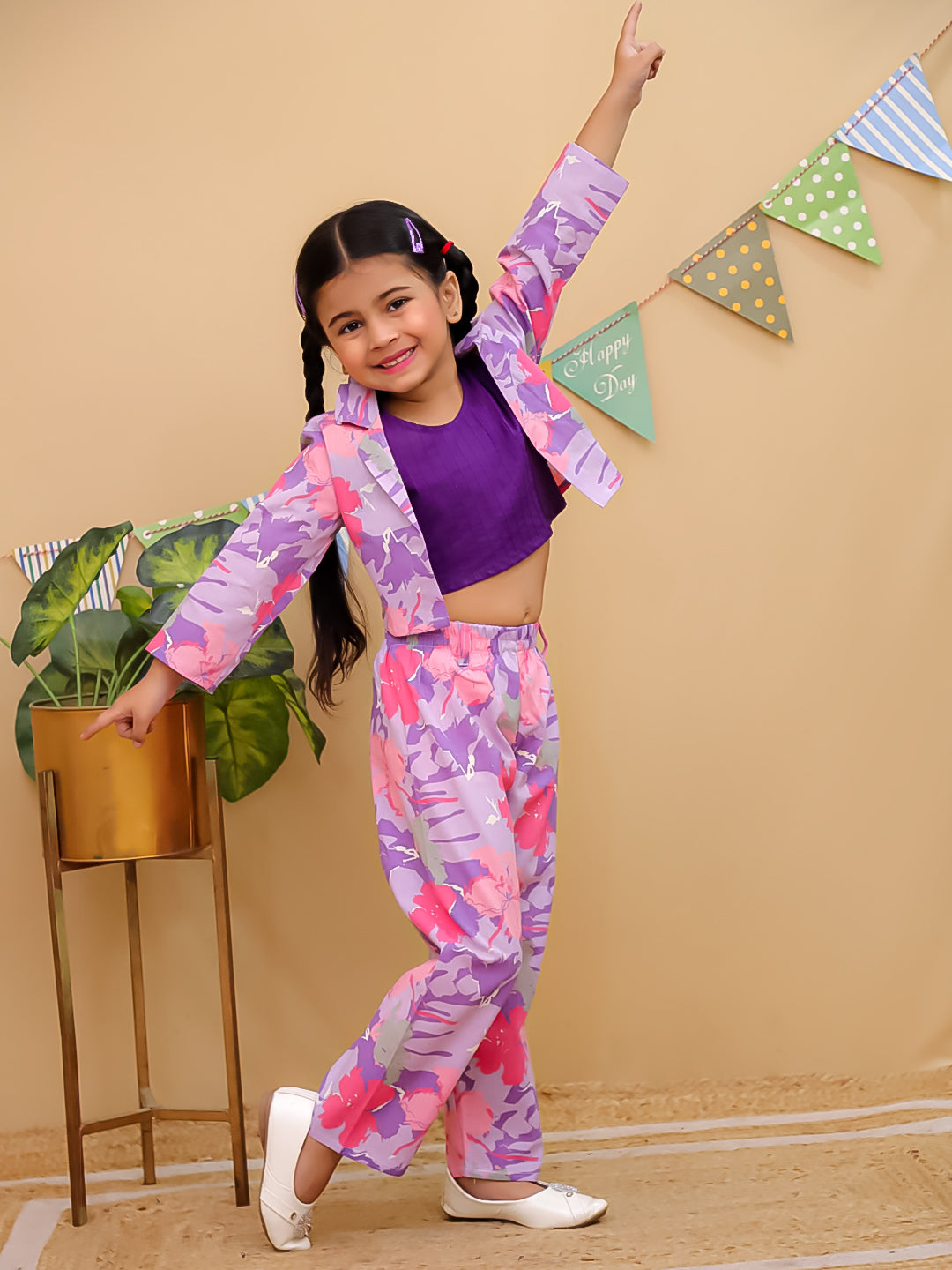 Purple Cotton Full sleeves Floral Co-Ords Full-sleeves for Girls - AJ Dezines