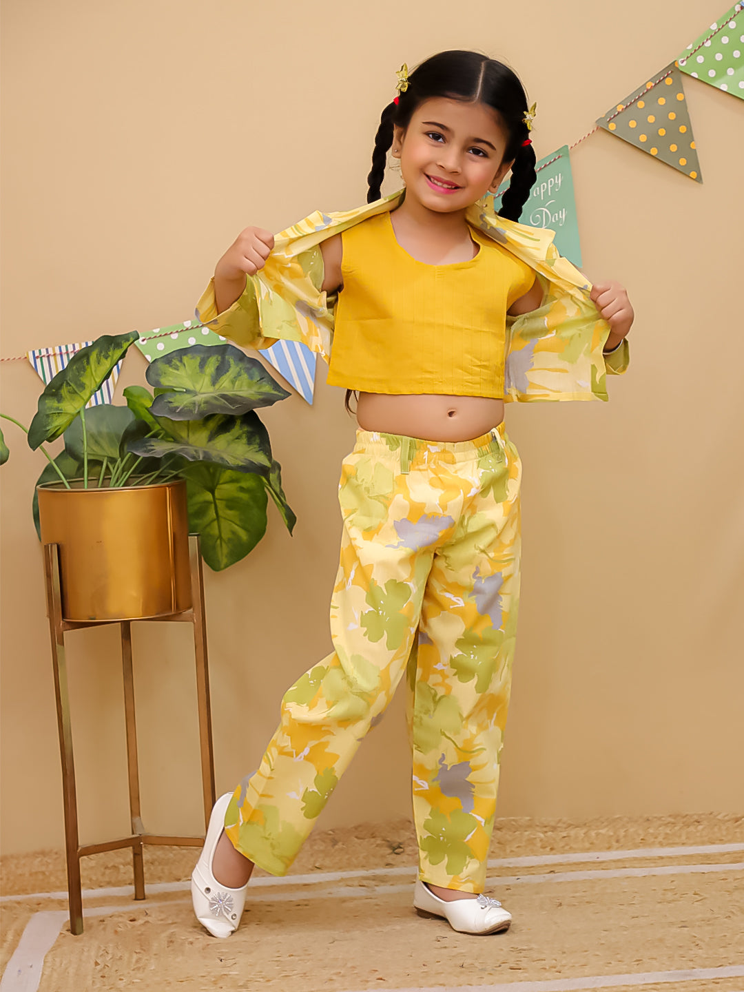 Yellow Cotton Full sleeves Floral Co-Ords Full-sleeves for Girls - AJ Dezines