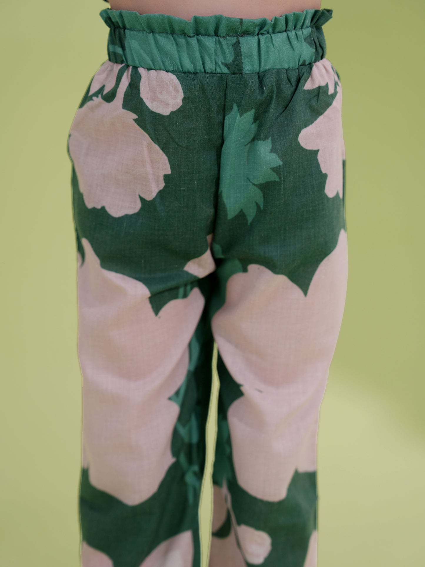 AJ Dezines Green Cotton Sleeveless Floral Printed Girls Co-Ords