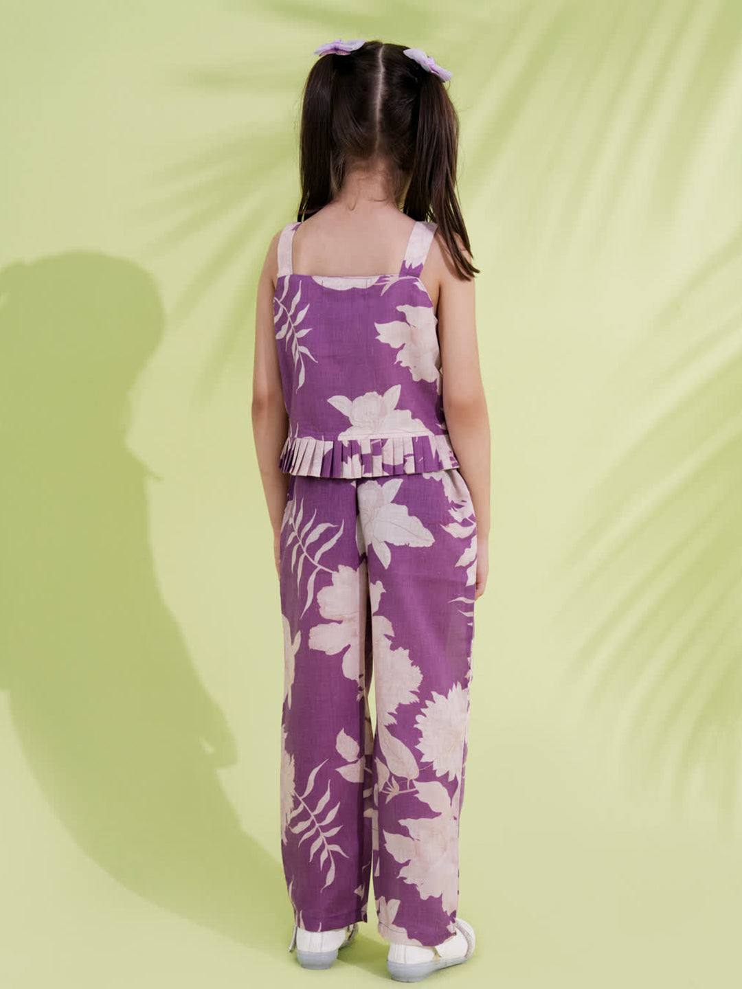 AJ Dezines Purple Cotton Sleeveless Floral Printed Girls Co-Ords