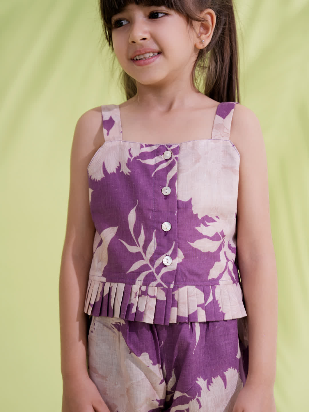 AJ Dezines Purple Cotton Sleeveless Floral Printed Girls Co-Ords