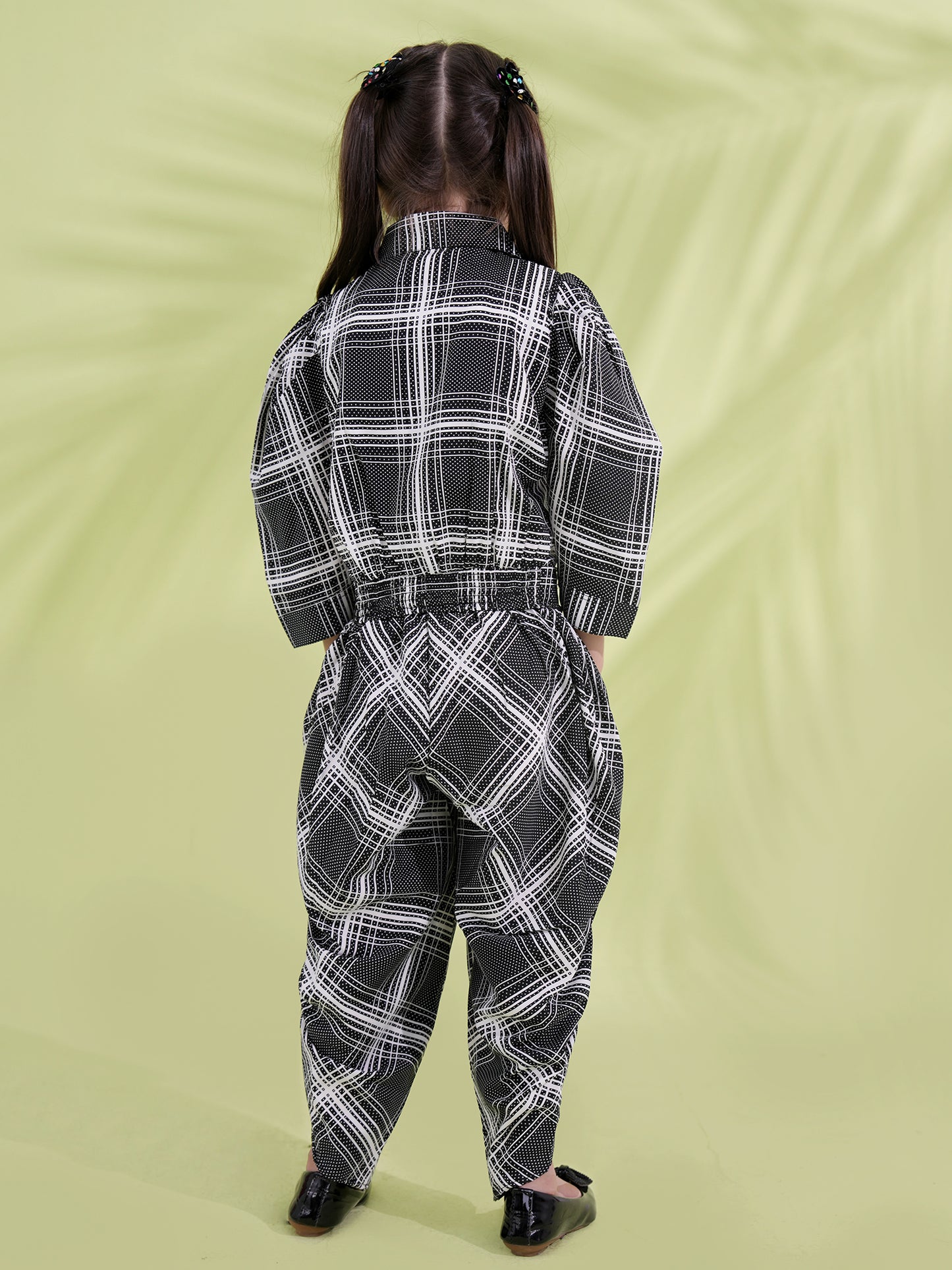 AJ Dezines Black Cotton Blend 3-4th Sleeves Check Print Girls Co-Ords