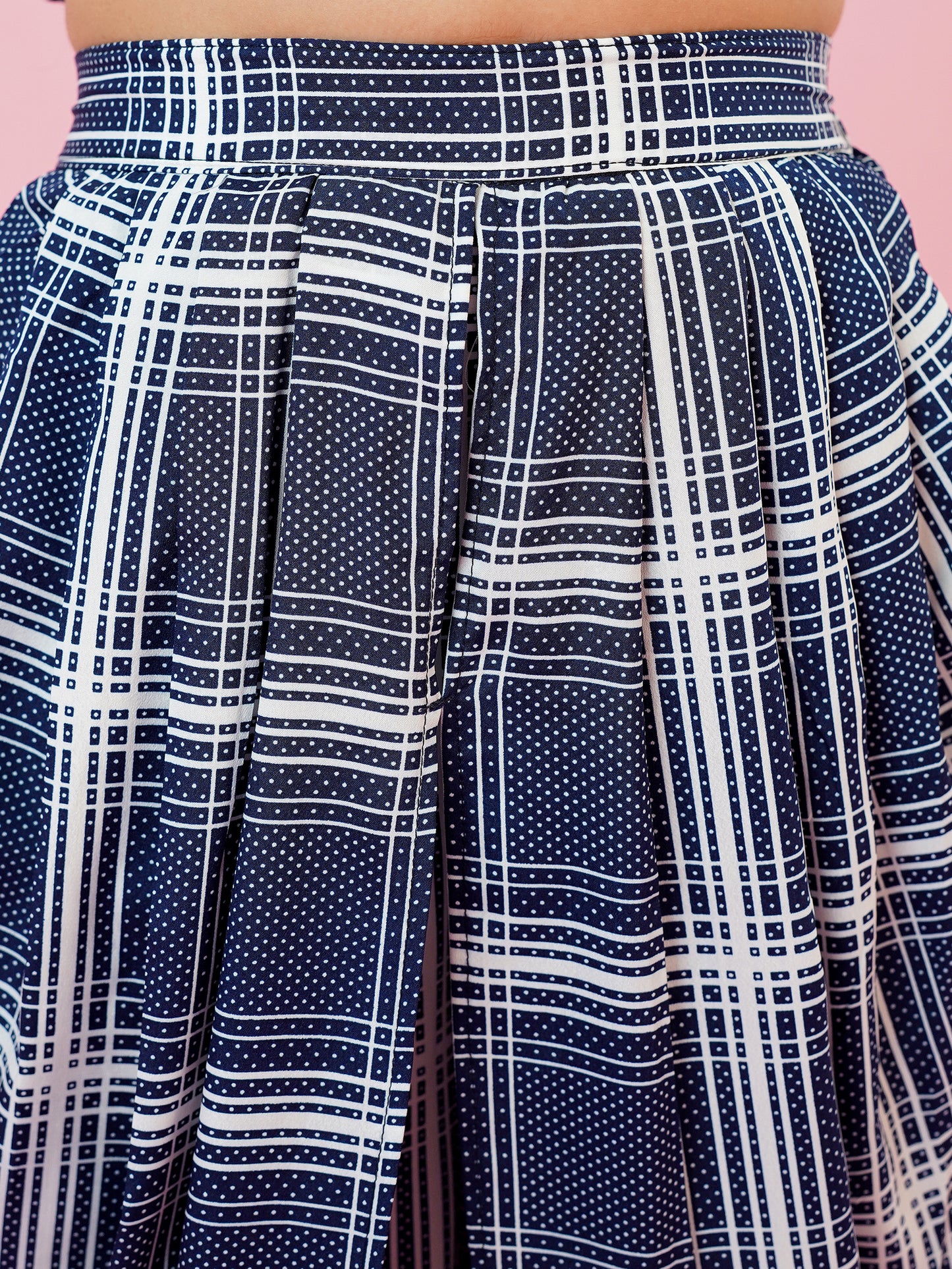 AJ Dezines Blue Cotton Blend 3-4th Sleeves Check Print Girls Co-Ords